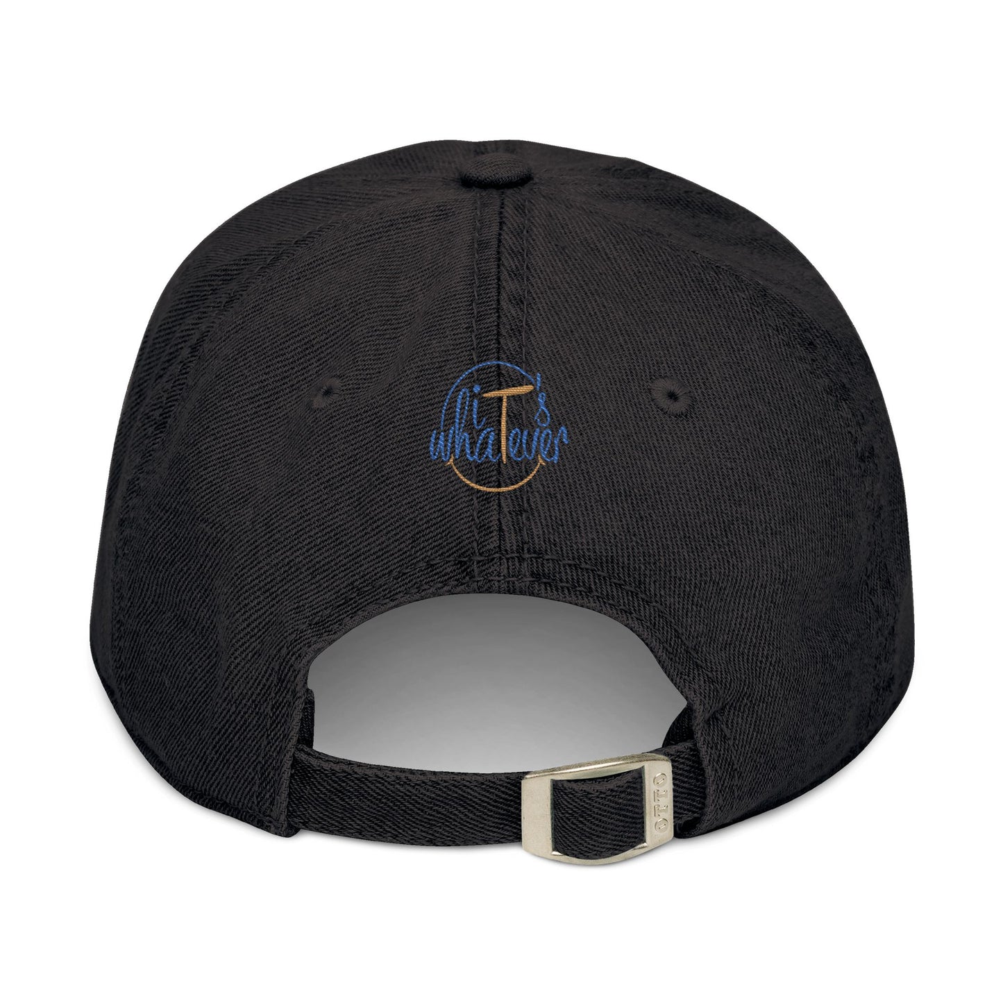 Black Denim Hat with 'Whatever' Embroidery