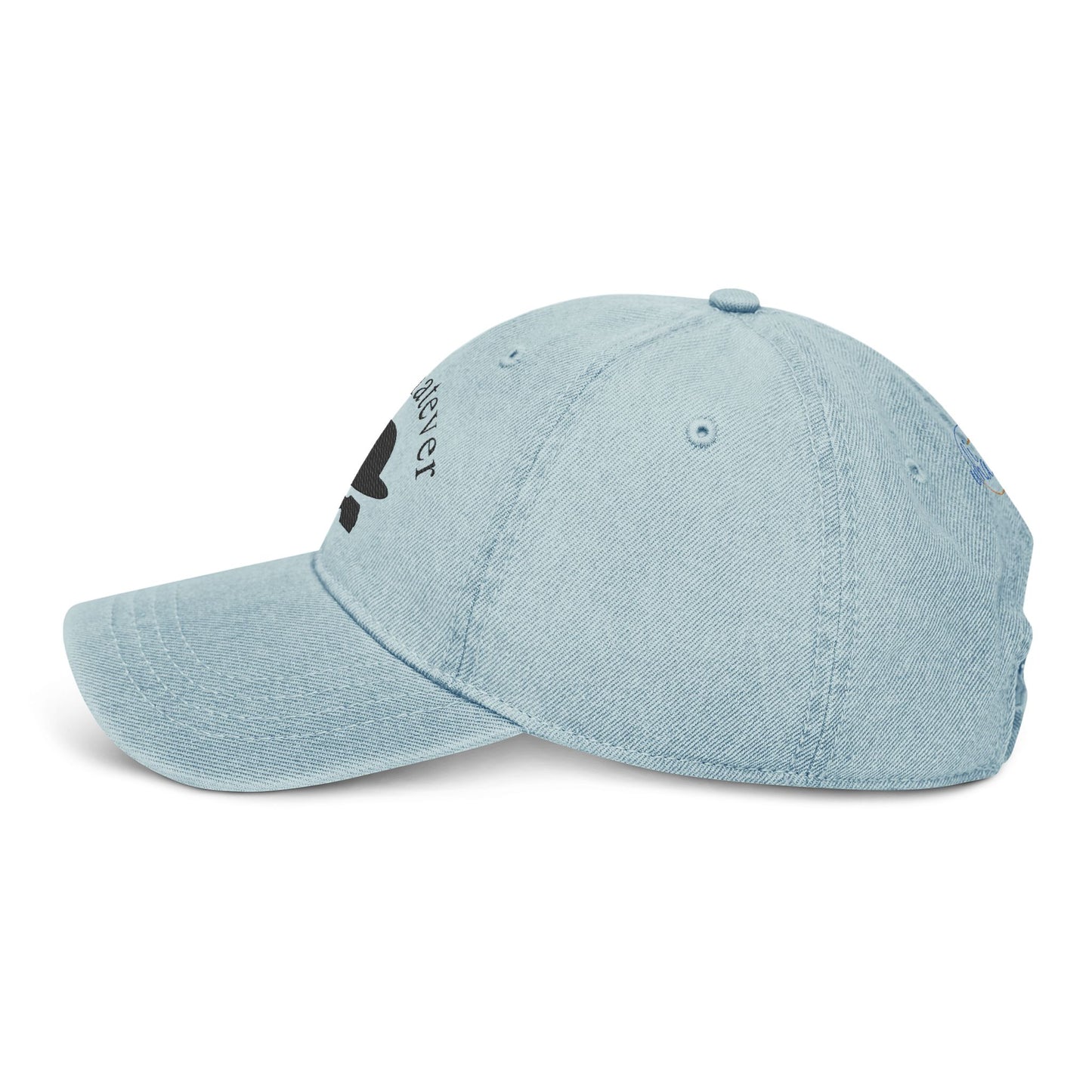 Black Denim Hat with 'Whatever' Embroidery