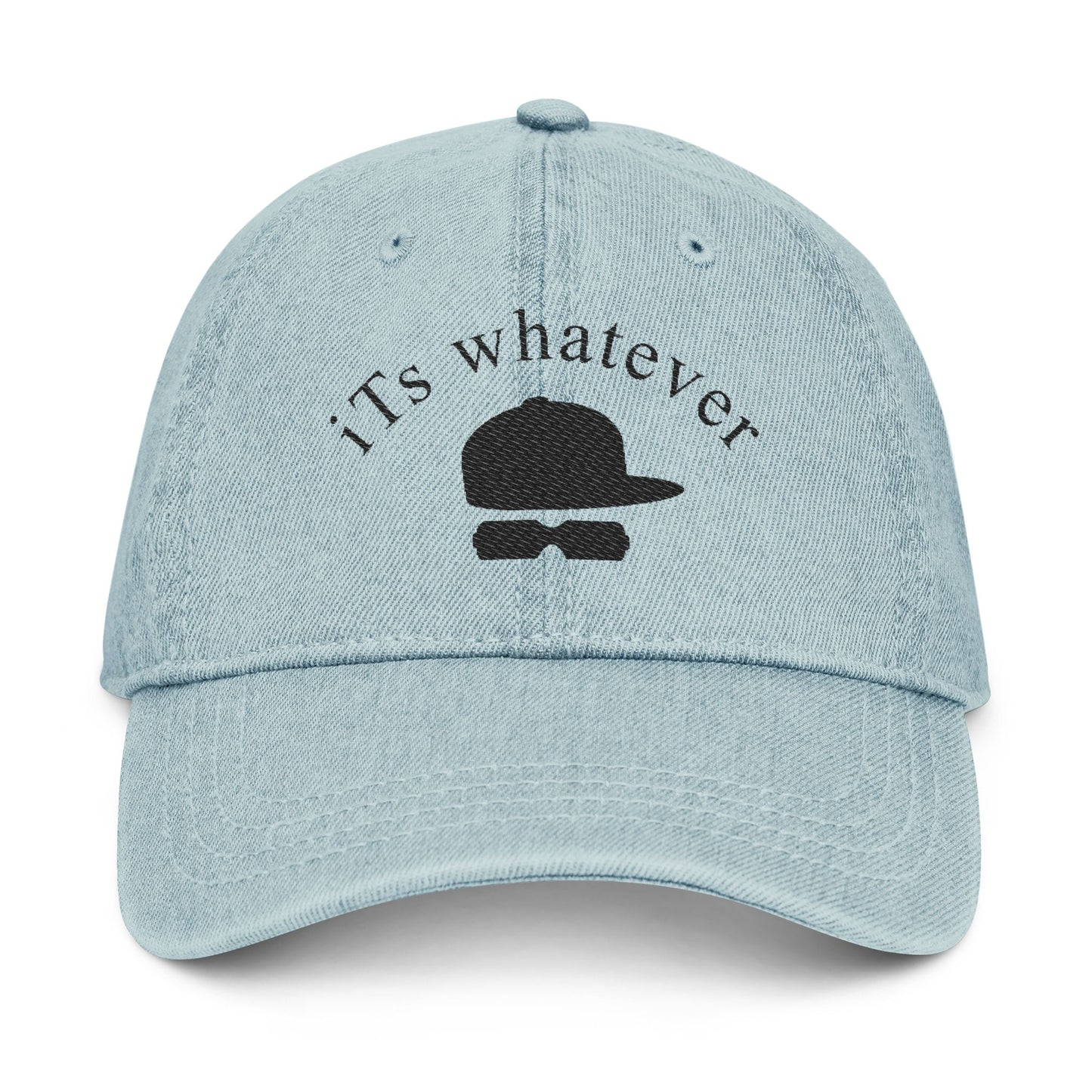 Black Denim Hat with 'Whatever' Embroidery
