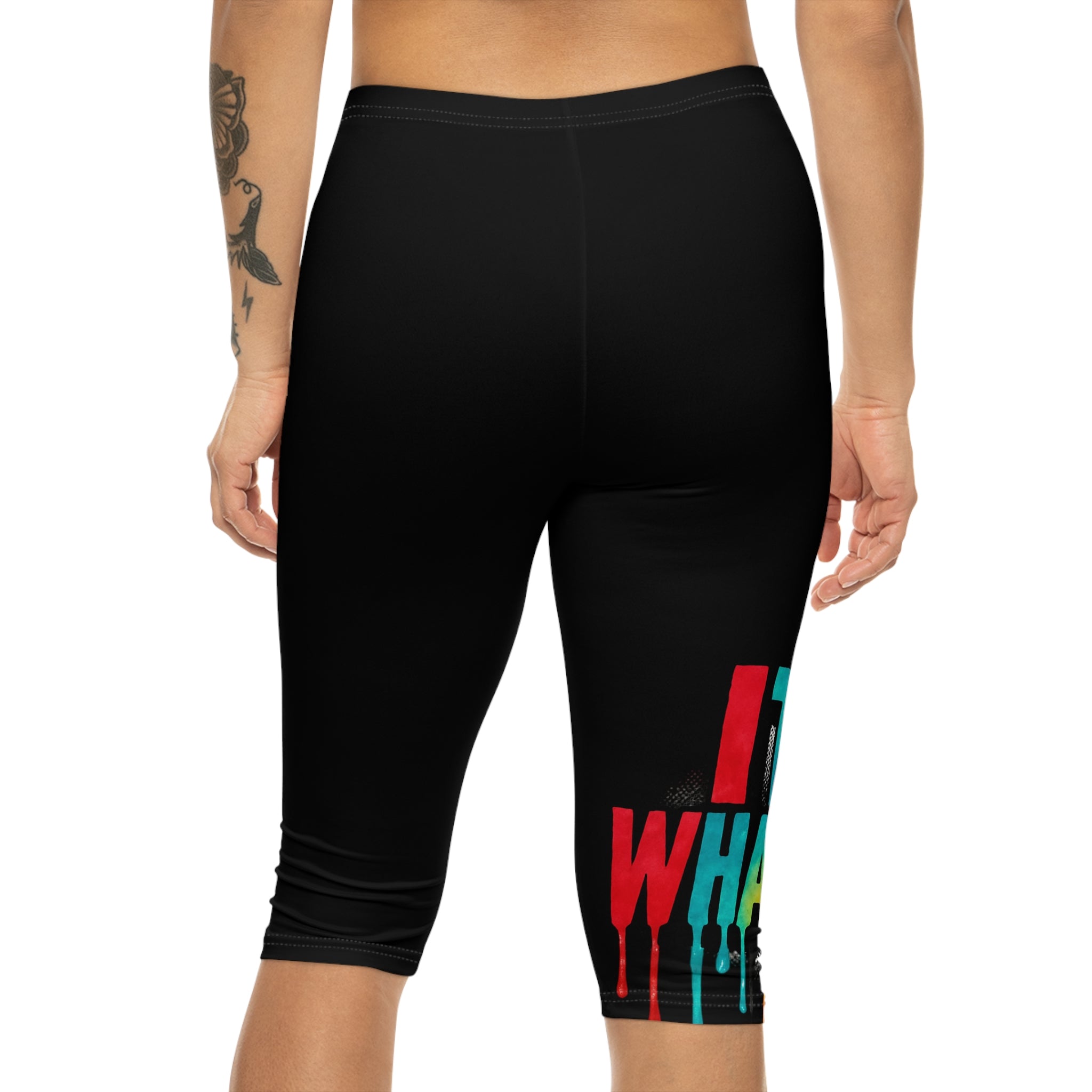 Capri Leggings — Colorful Drip Text Graphic ‘It’s Whatever’ Active Crop Pants