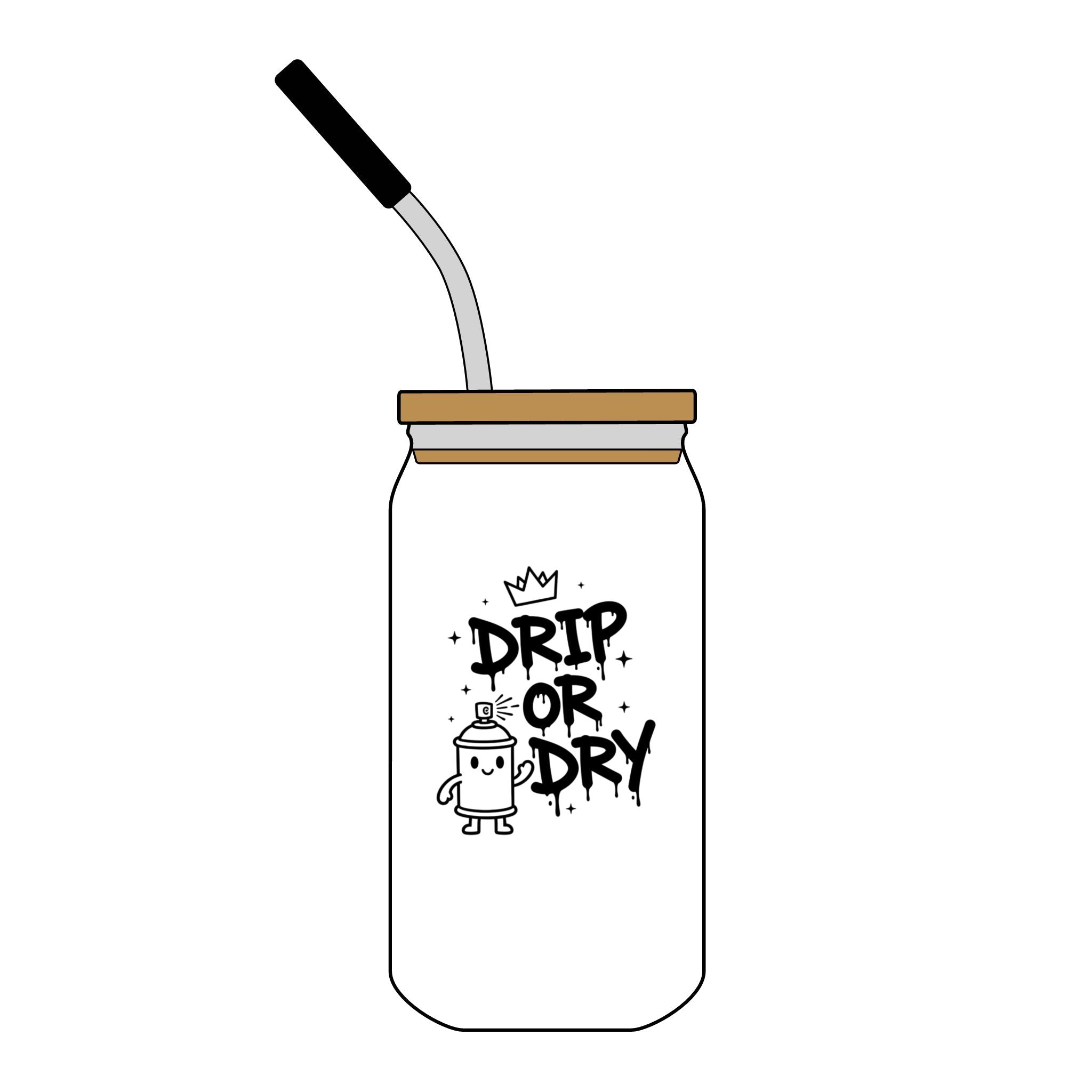 Can Glass — 'Drip or Dry' 16oz Mason Jar with Lid & Straw