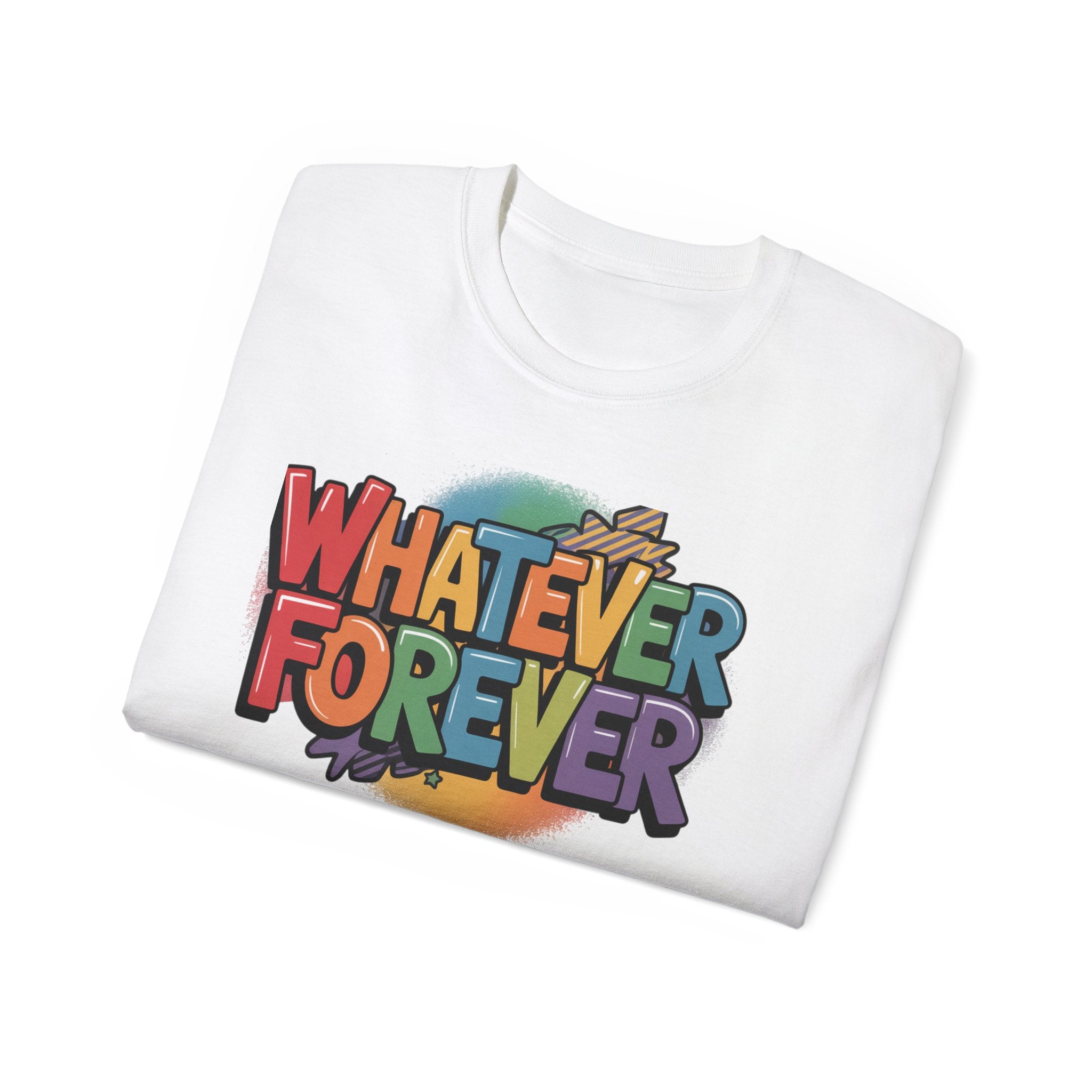Whatever Forever Graphic Tee — Retro Rainbow Casual T‑Shirt