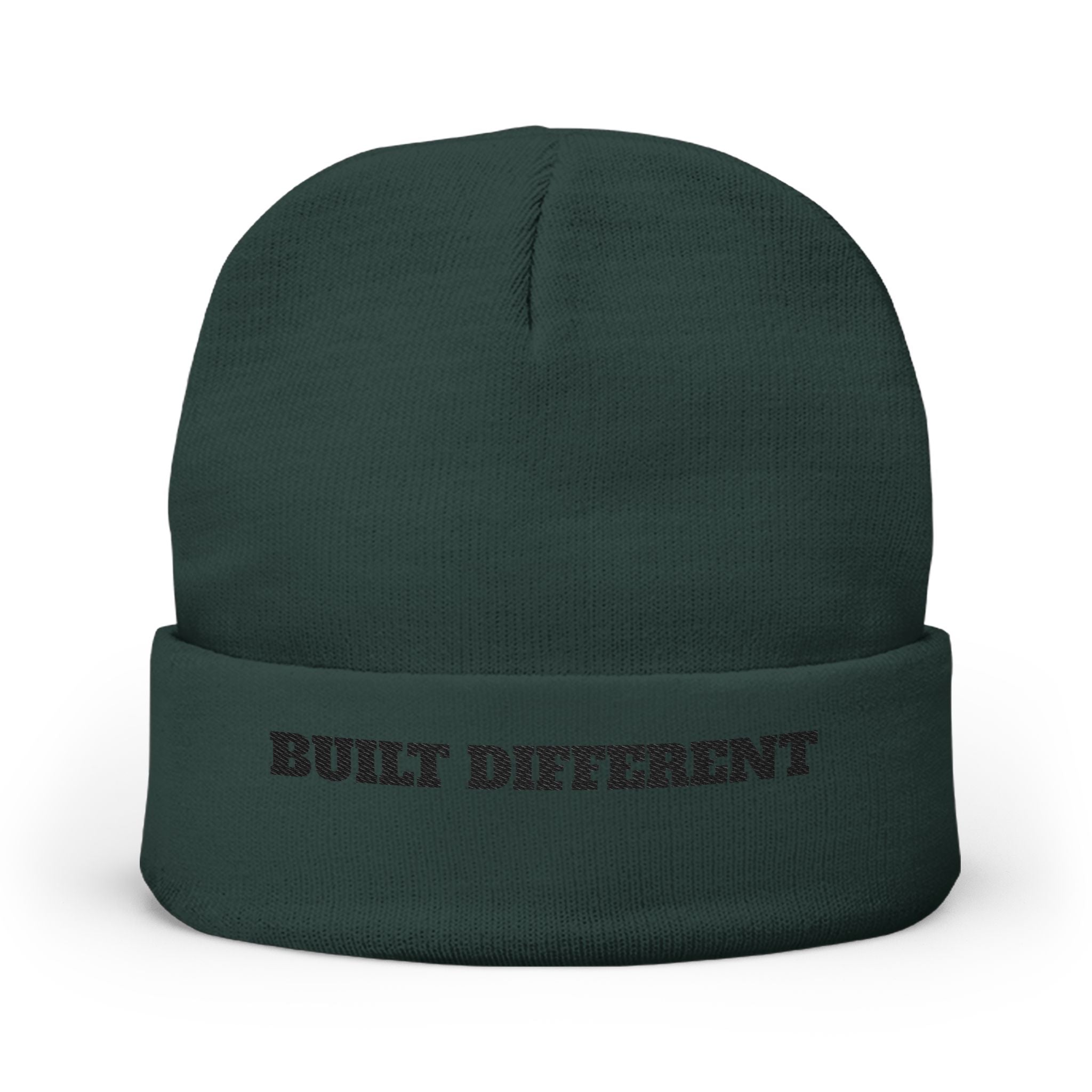 Built Different Embroidered Knit Beanie — Cozy Winter Cuffed Hat