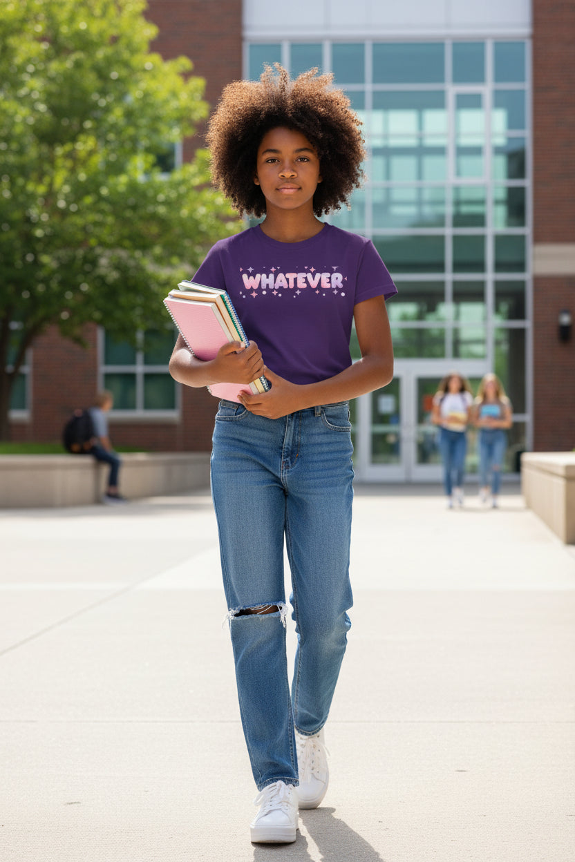 WHATEVER Pink Sparkle Youth Tee