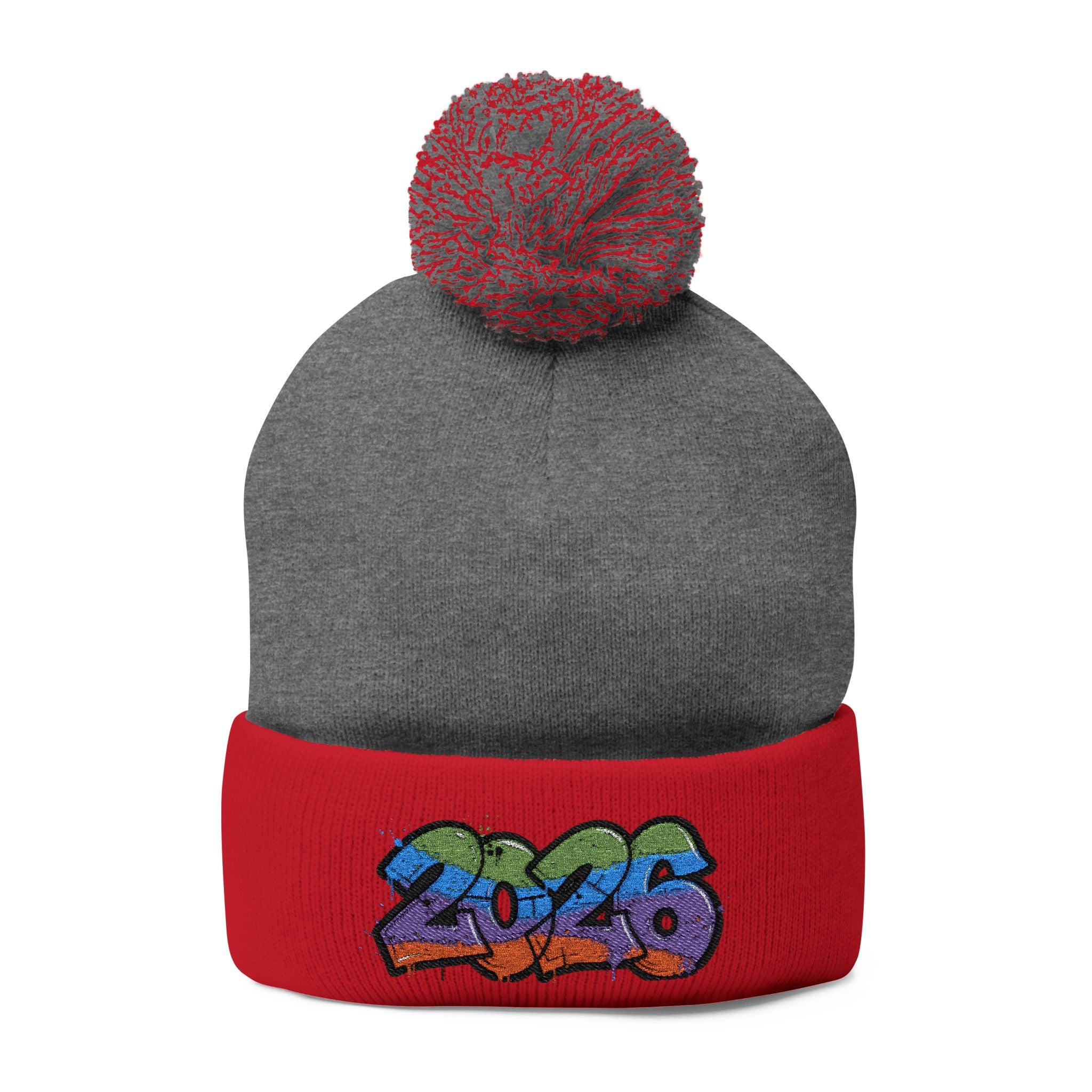 2026 Graffiti Pom-Pom Beanie - Embroidered Streetwear Knit Cap