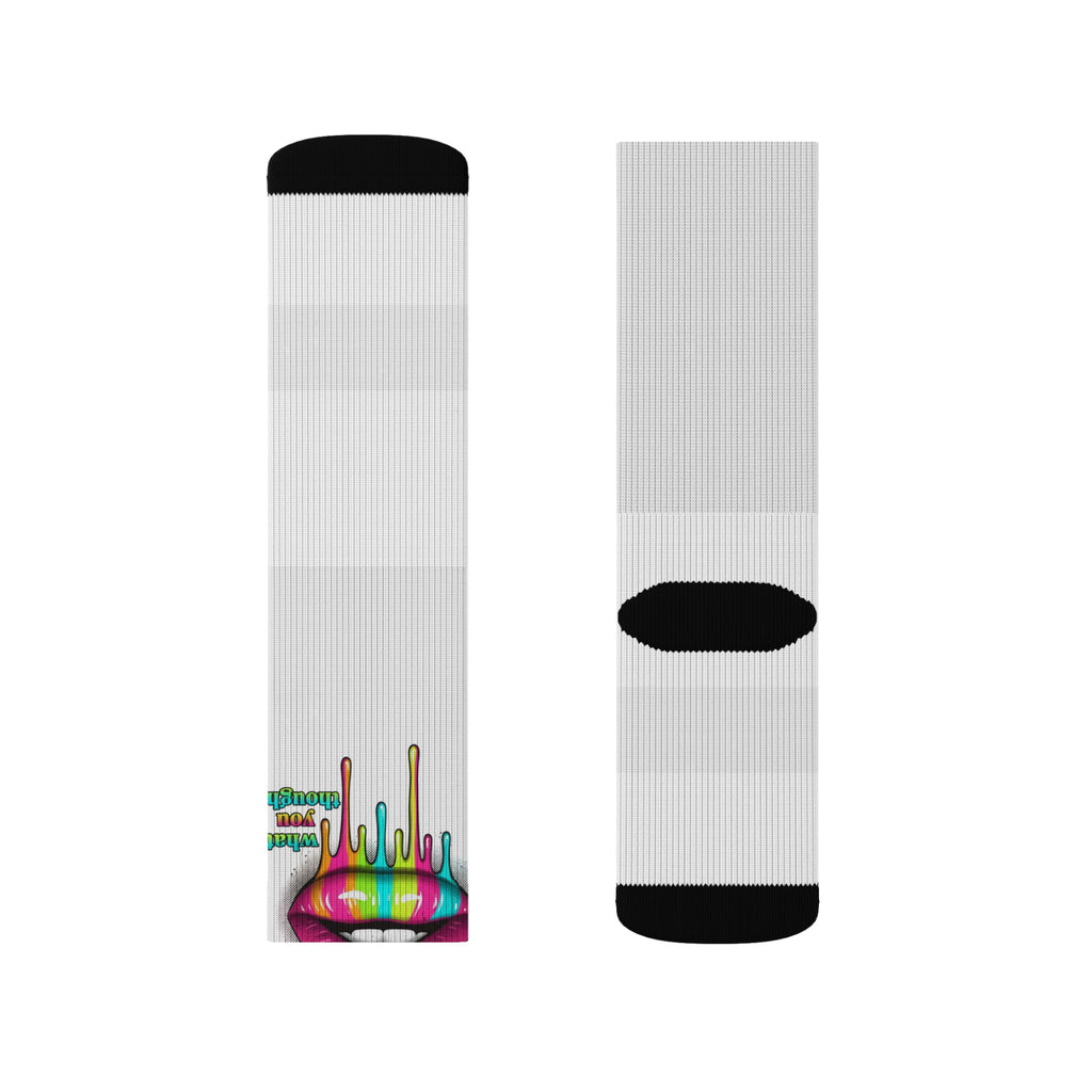 Colorful Lip Art Socks — Sublimated Graphic Crew Socks with Rainbow Drip Design