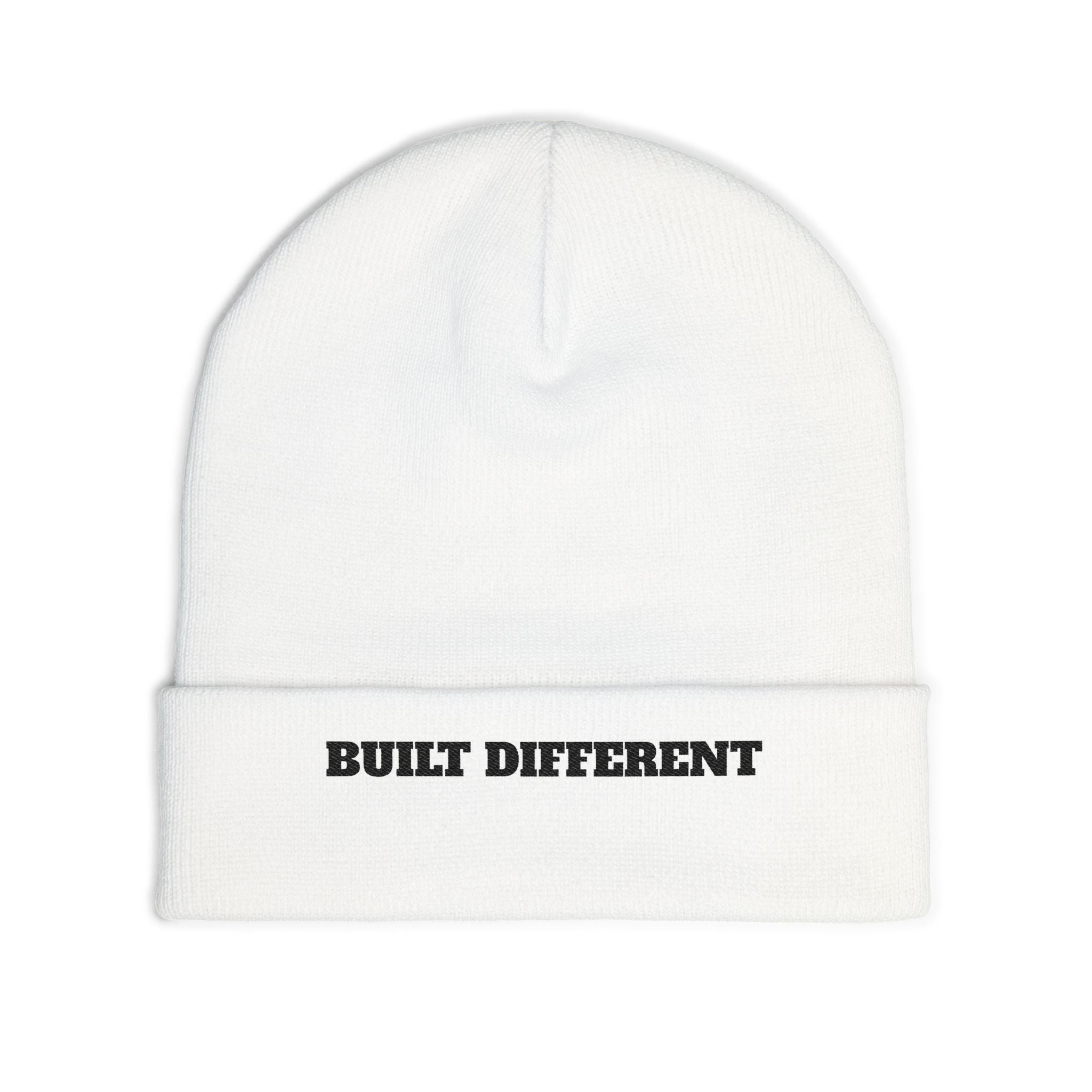 Built Different Embroidered Knit Beanie — Cozy Winter Cuffed Hat