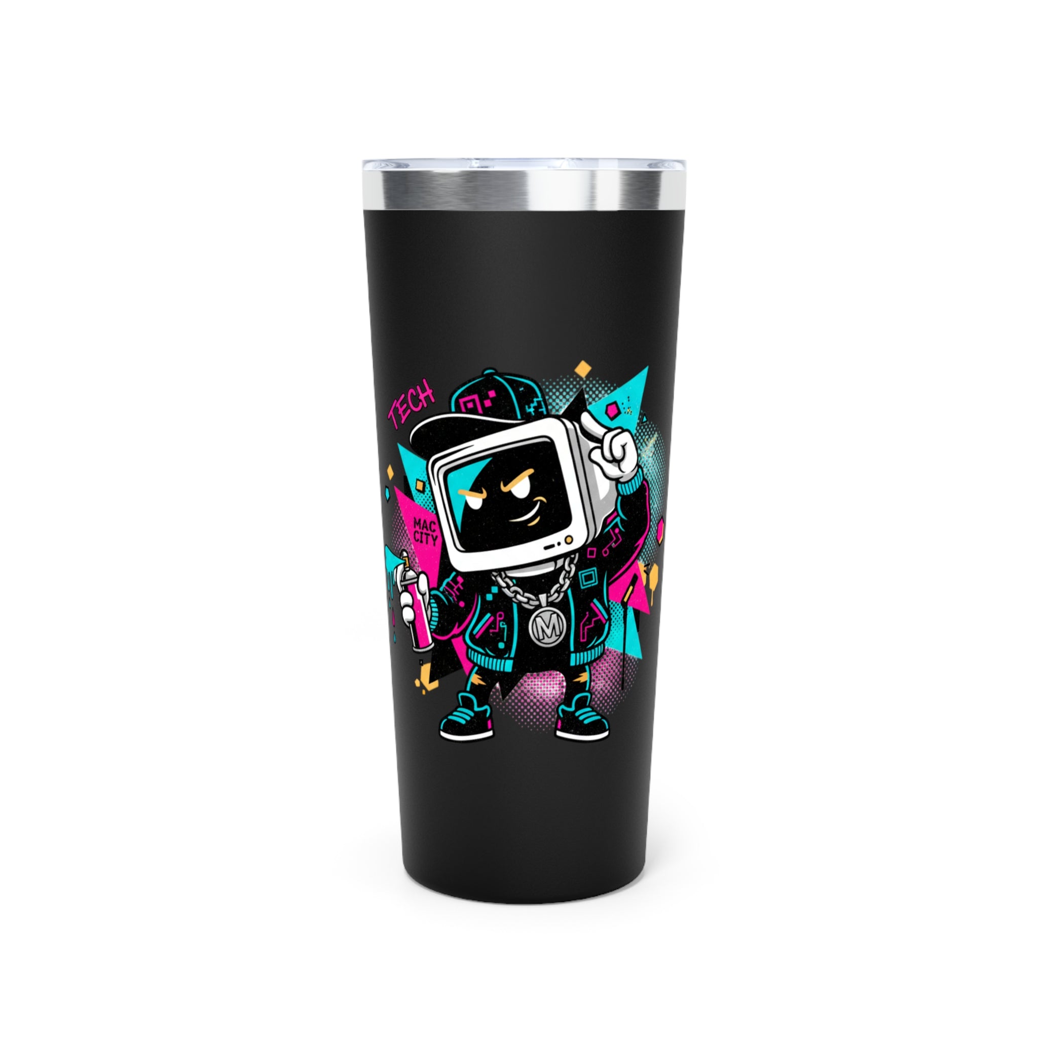 22oz Insulated Tumbler — Retro Gamer Robot Design, Stainless Travel Cup