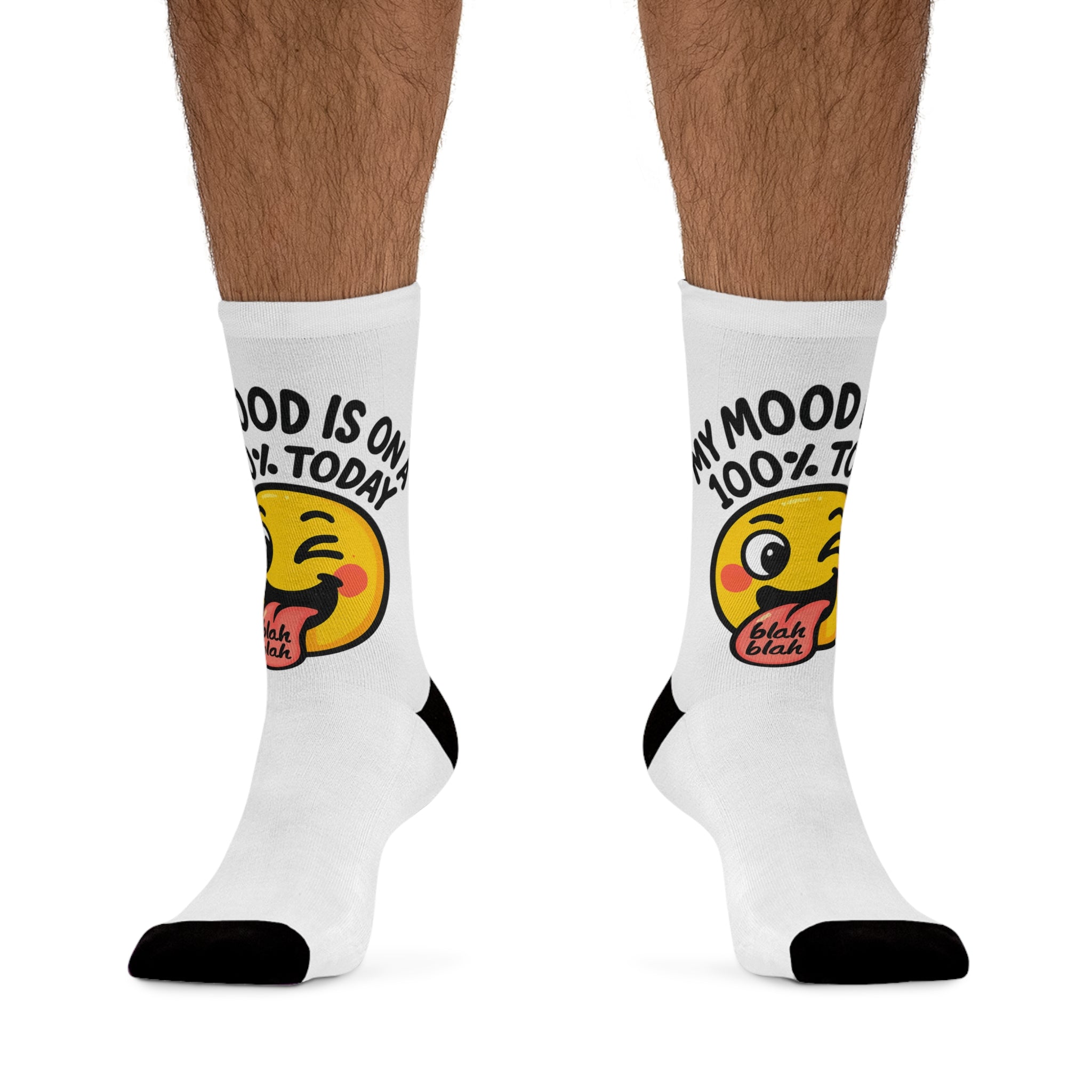Socks — 'My Mood Is 100% Blah' Funny Emoji Recycled Polyester Crew Socks