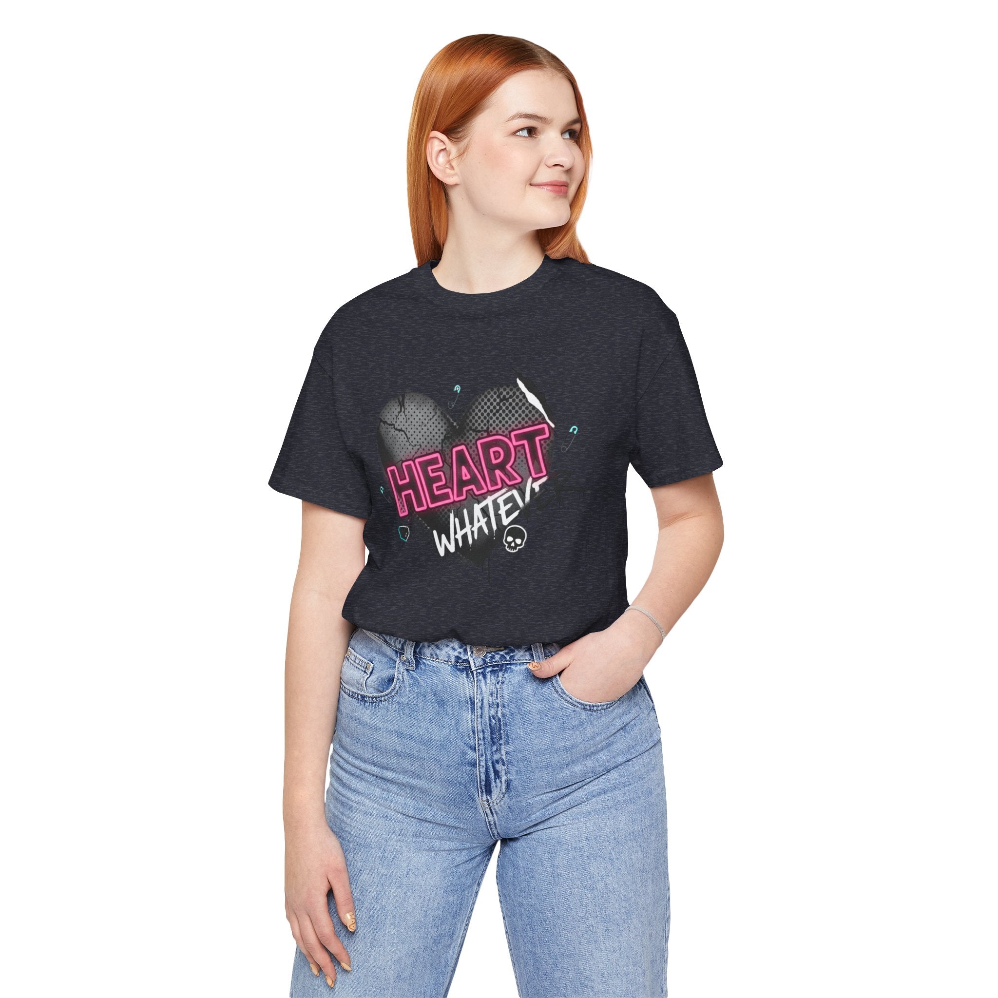 Heart Whatever T-Shirt — Edgy Pink & Black Graphic Tee