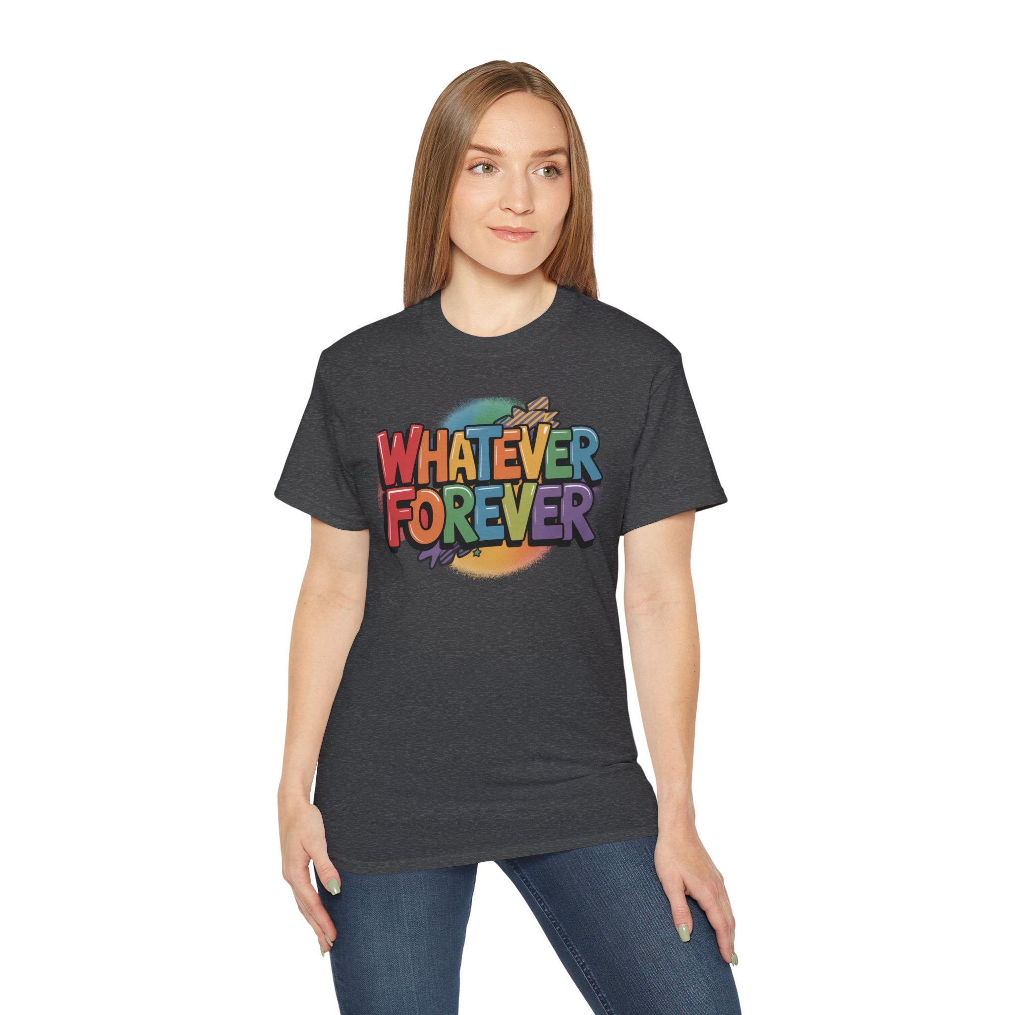 Whatever Forever Graphic Tee — Retro Rainbow Casual T‑Shirt