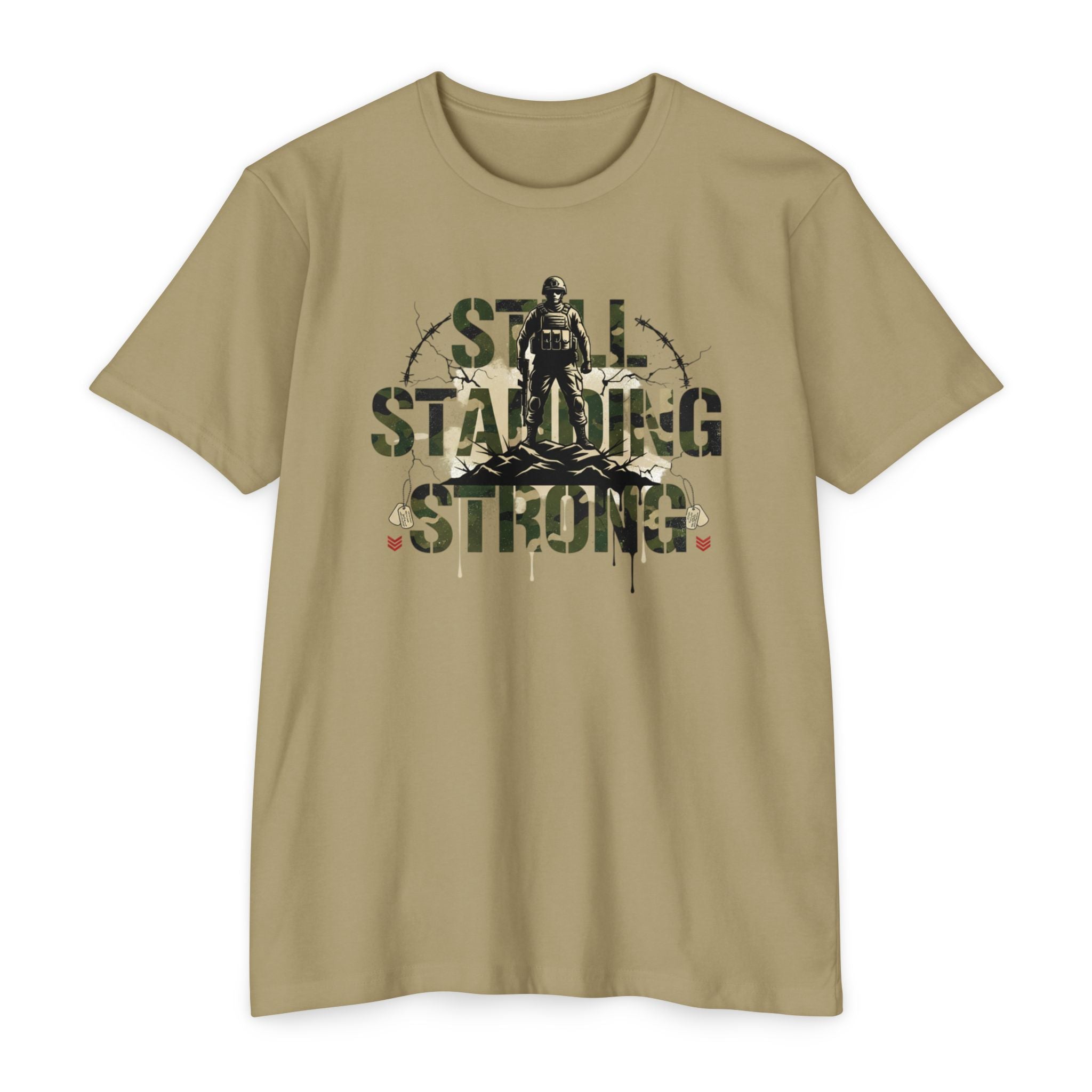 Still Standing Strong T-Shirt — Military Camouflage Resilience Tee