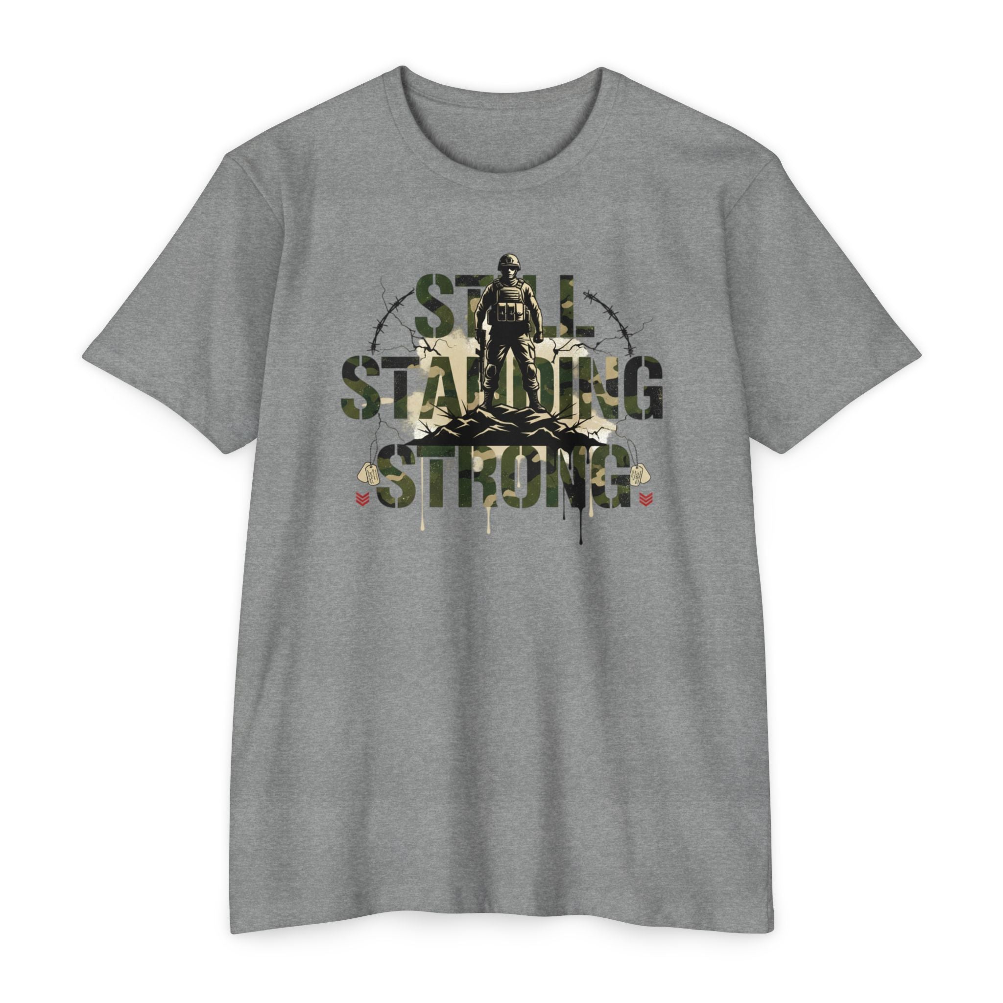 Still Standing Strong T-Shirt — Military Camouflage Resilience Tee