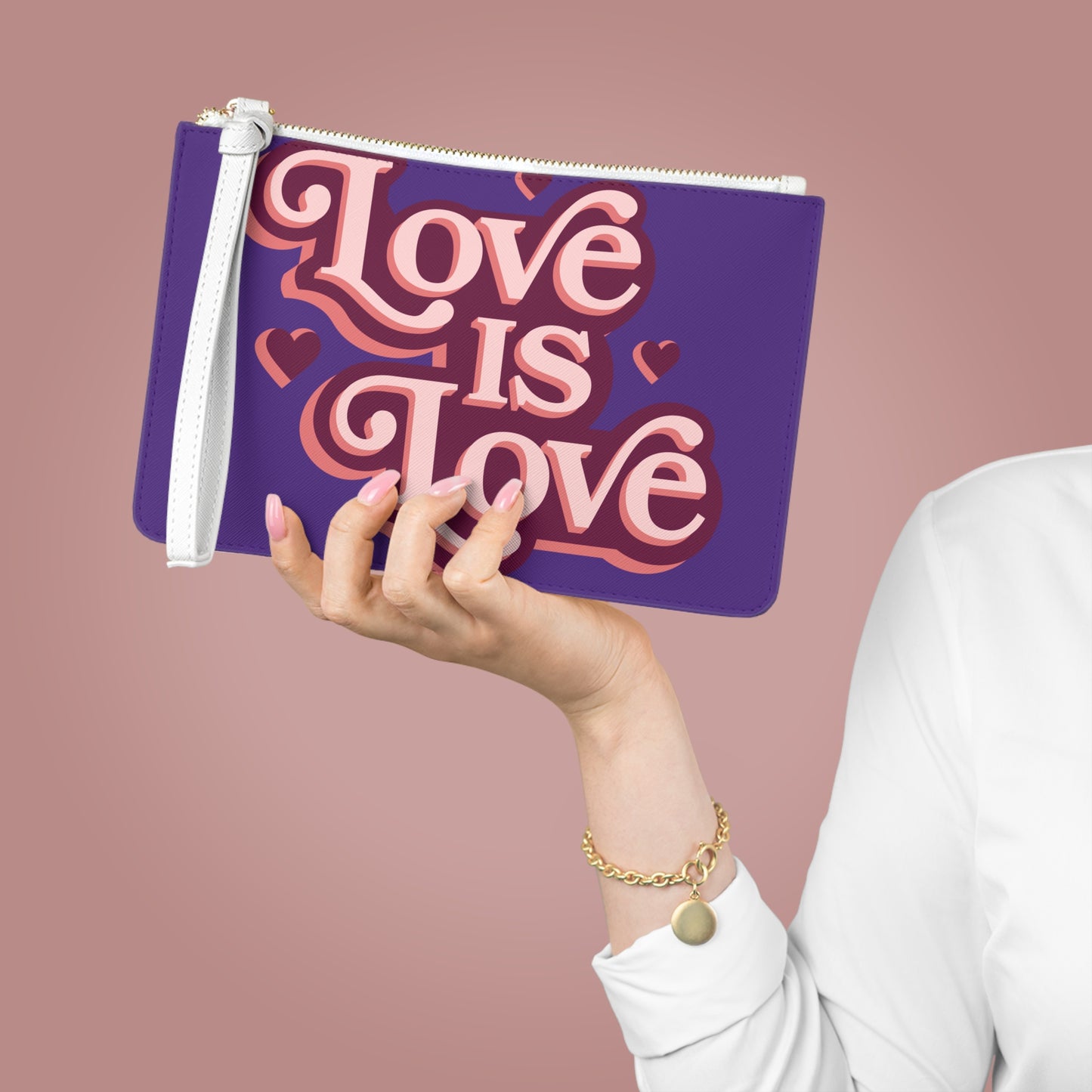 Love is Love Clutch Bag - Trendy Purple Pouch for Celebrating Pride and Love