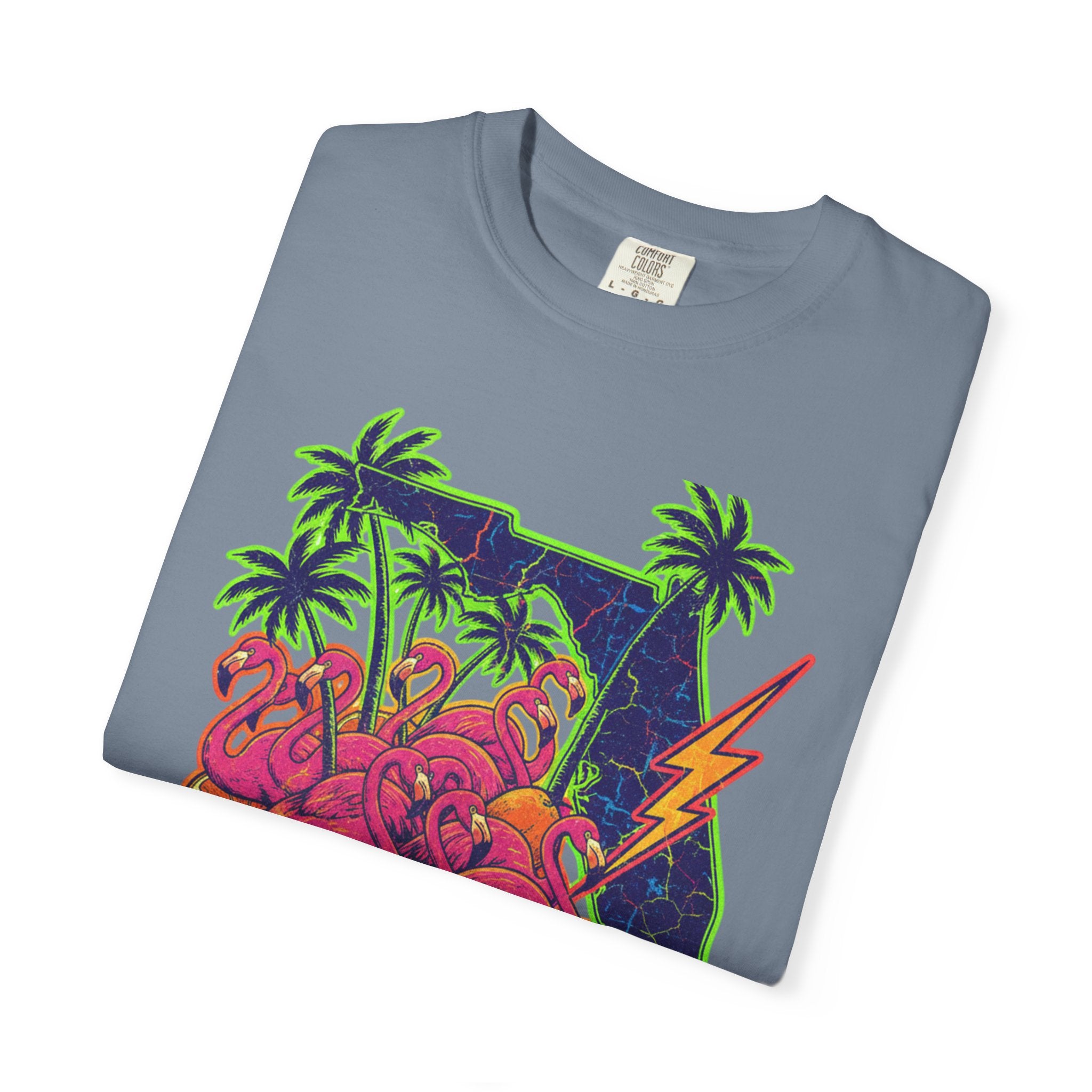 T-Shirt — Neon Flamingo & Crocodile Tropical Graphic