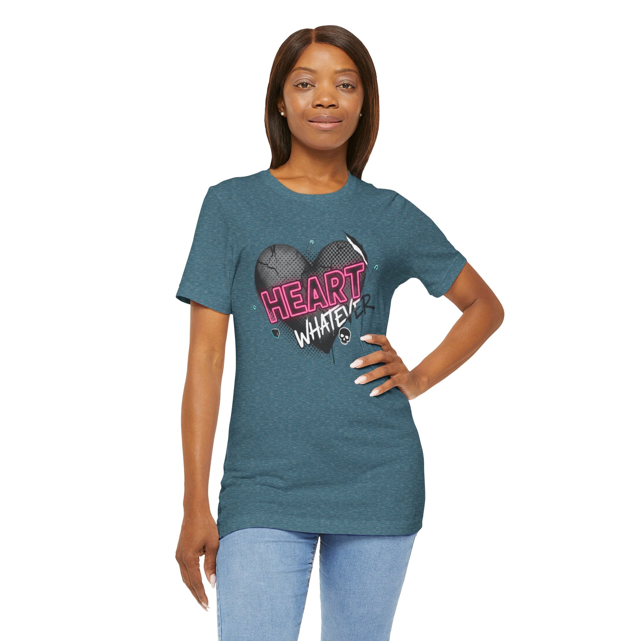 Heart Whatever T-Shirt — Edgy Pink & Black Graphic Tee