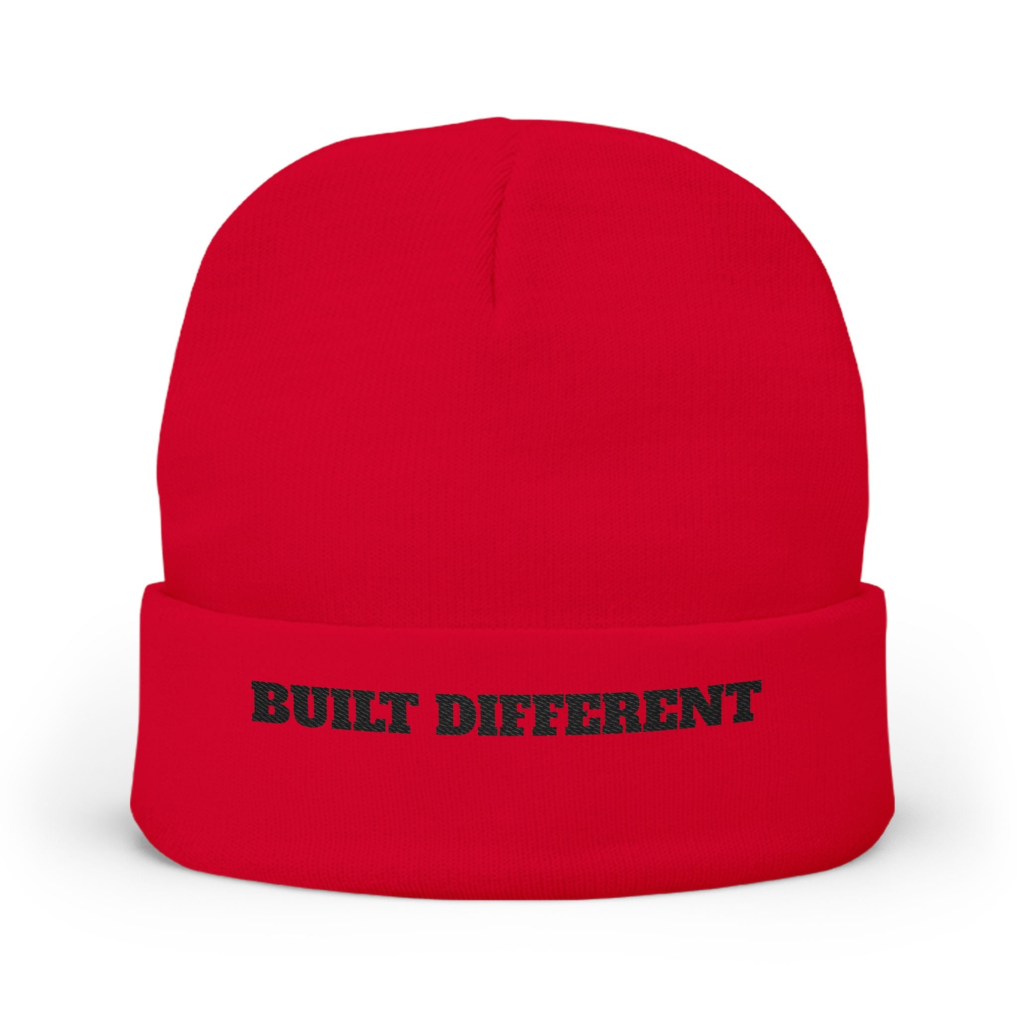 Built Different Embroidered Knit Beanie — Cozy Winter Cuffed Hat