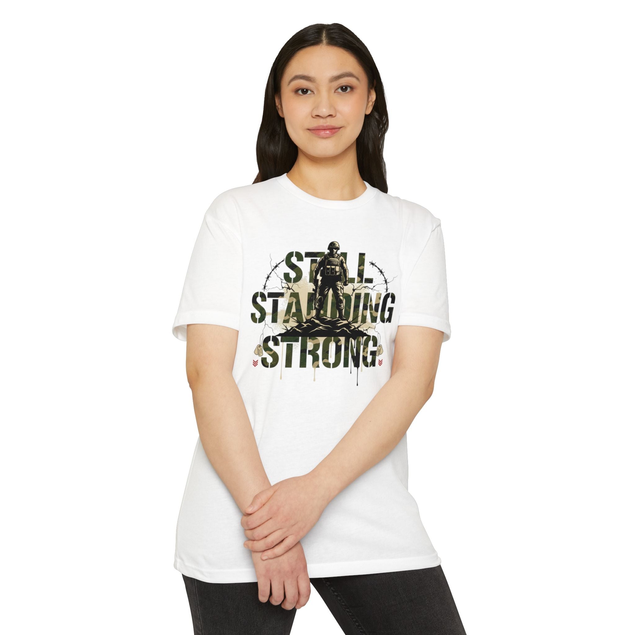 Still Standing Strong T-Shirt — Military Camouflage Resilience Tee