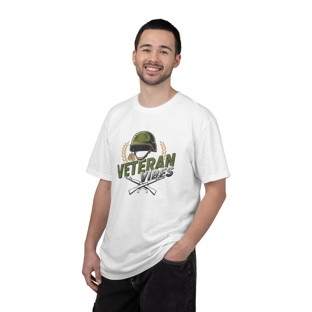 Veteran Vibes T-Shirt — Military Helmet & Crossed Rifles Veteran Shirt