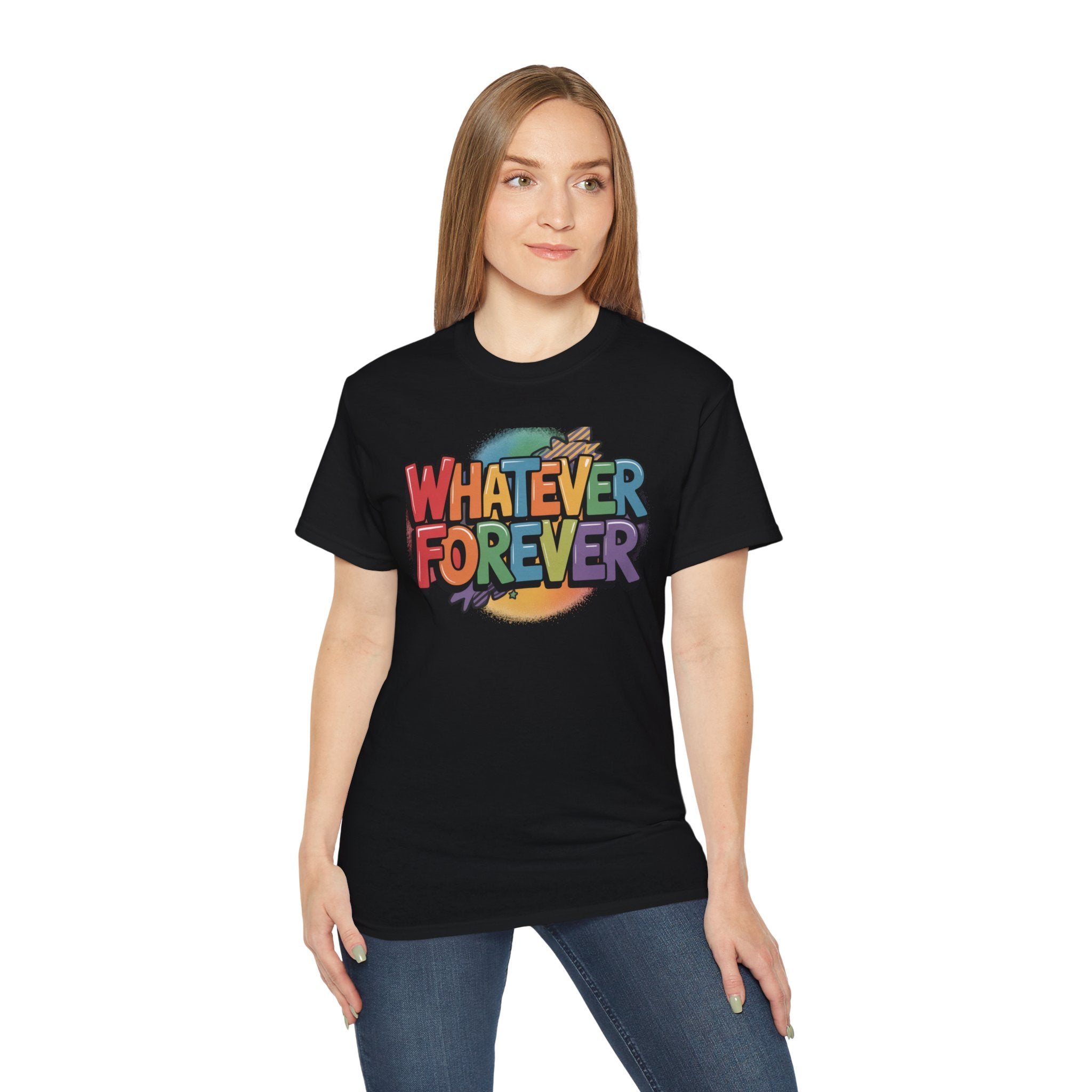 Whatever Forever Graphic Tee — Retro Rainbow Casual T‑Shirt