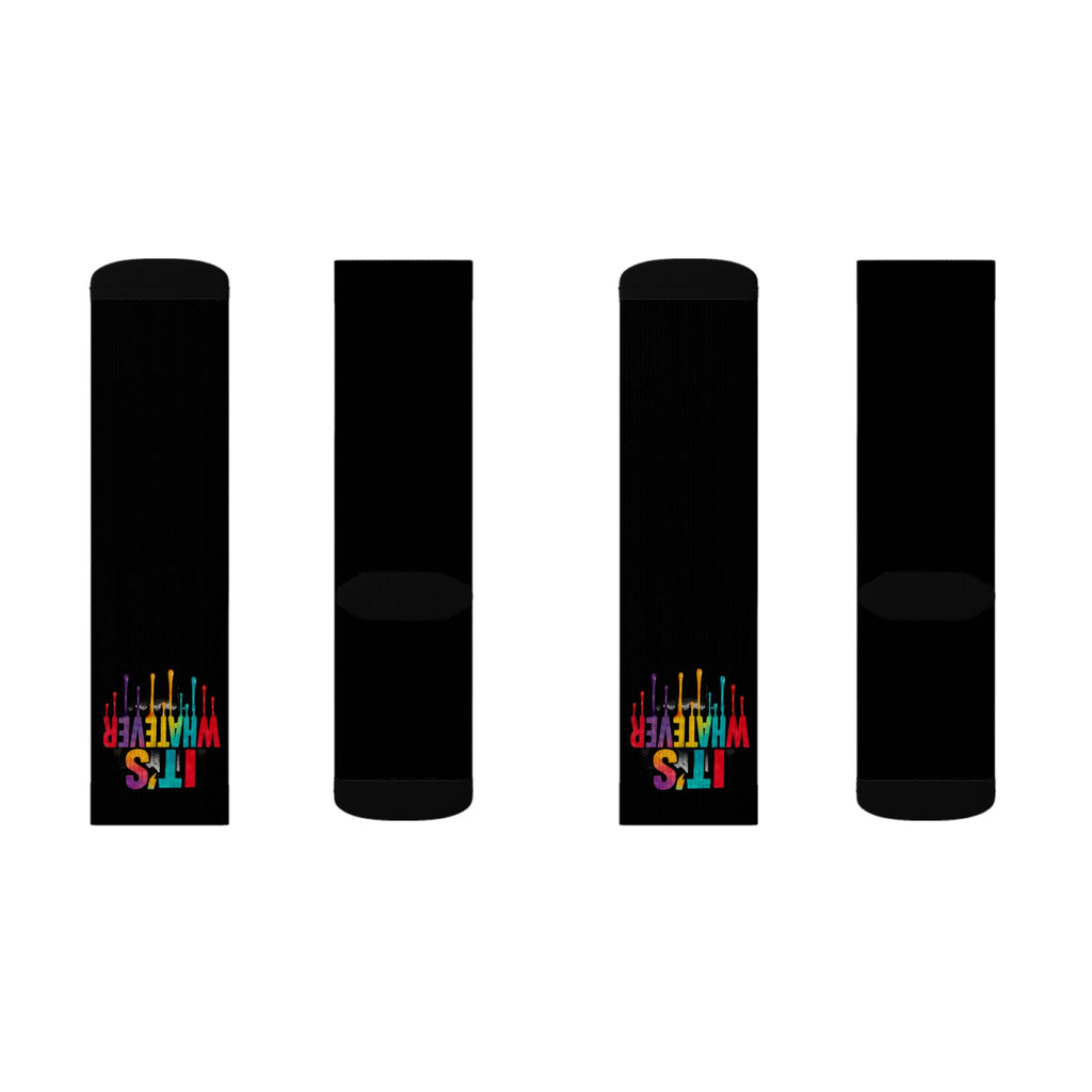 Black Sublimation Socks — "It's Whatever" Color Drip Crew Socks