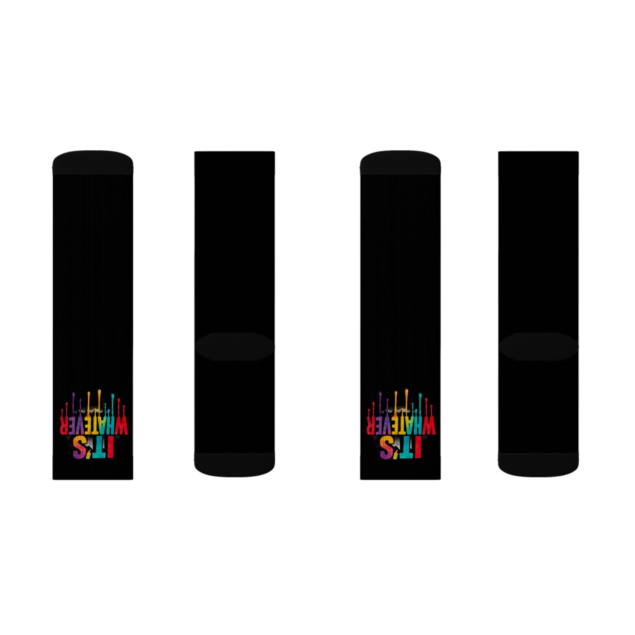 Black Sublimation Socks — "It's Whatever" Color Drip Crew Socks