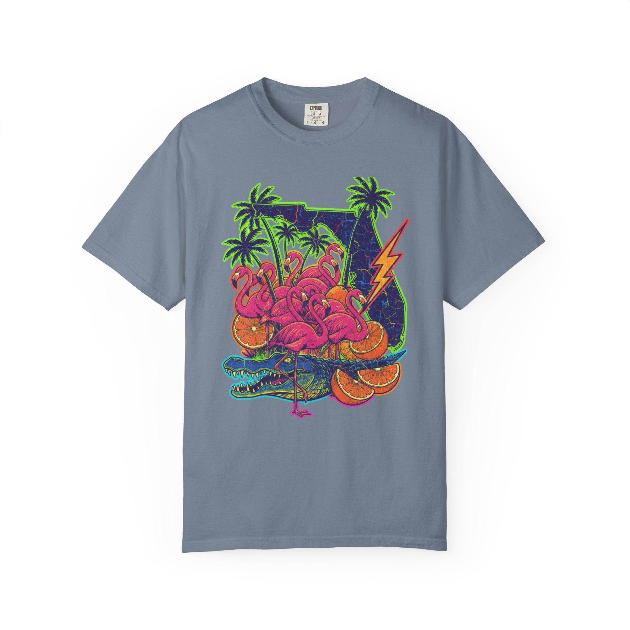 T-Shirt — Neon Flamingo & Crocodile Tropical Graphic