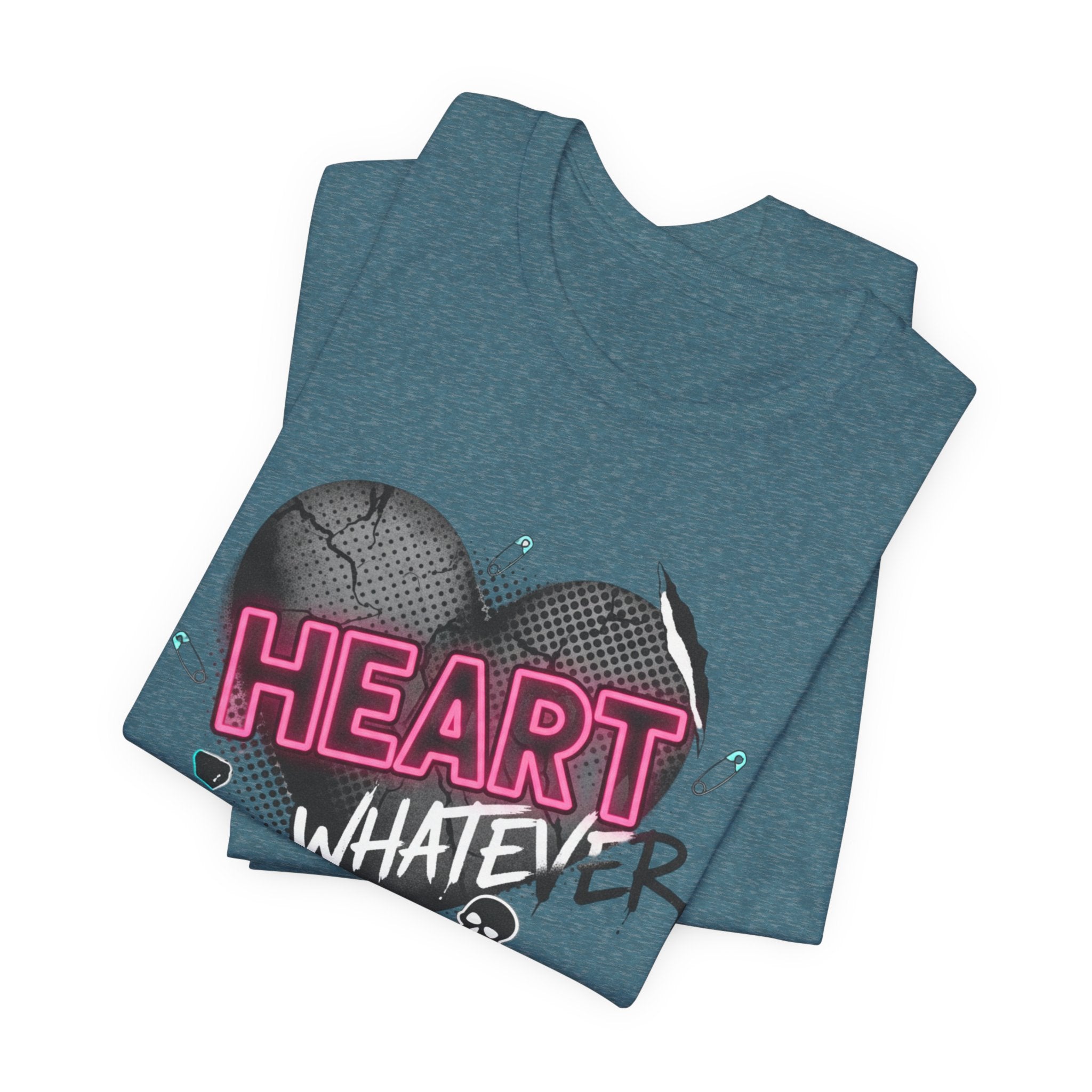 Heart Whatever T-Shirt — Edgy Pink & Black Graphic Tee