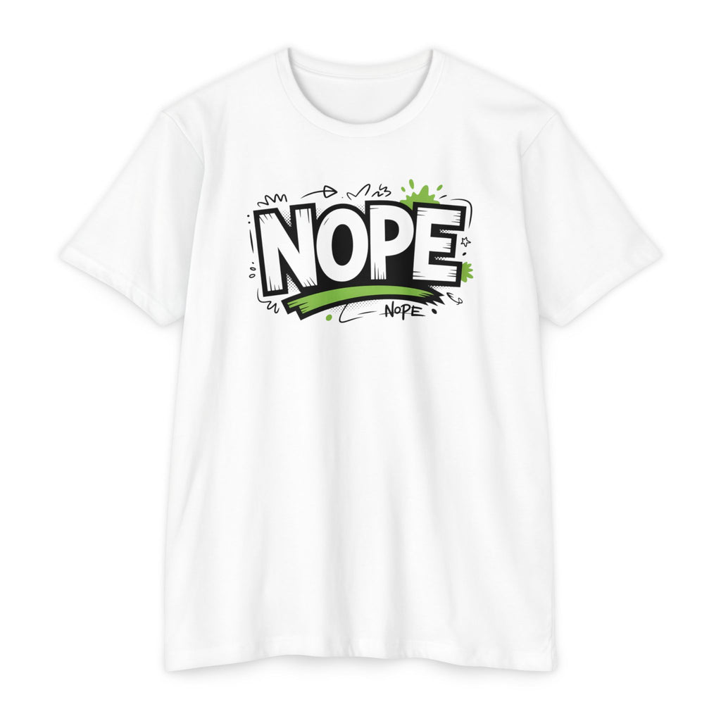 NOPE Graphic T-Shirt — Casual Olive Tee with Green Street Art Slogan