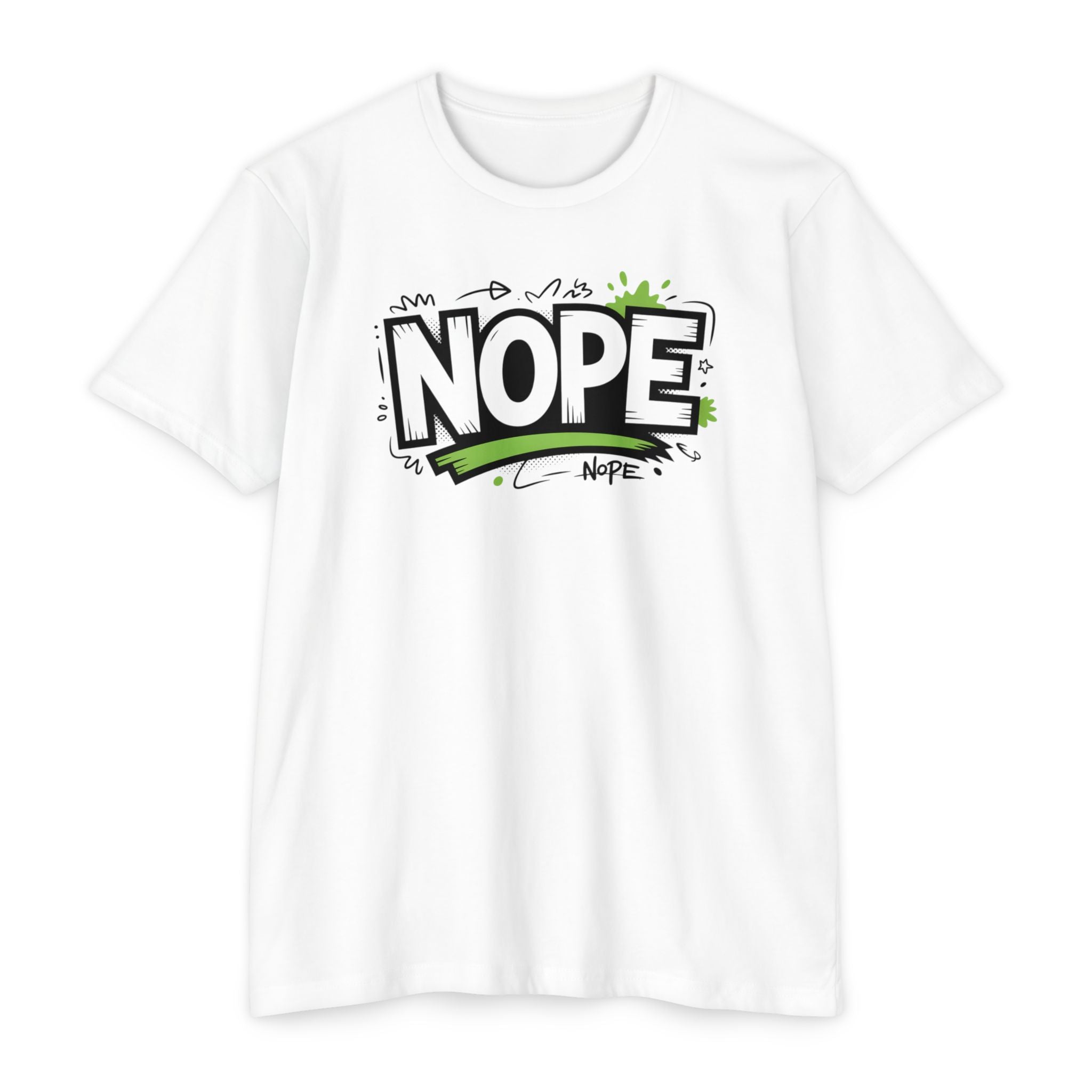 NOPE Graphic T-Shirt — Casual Olive Tee with Green Street Art Slogan