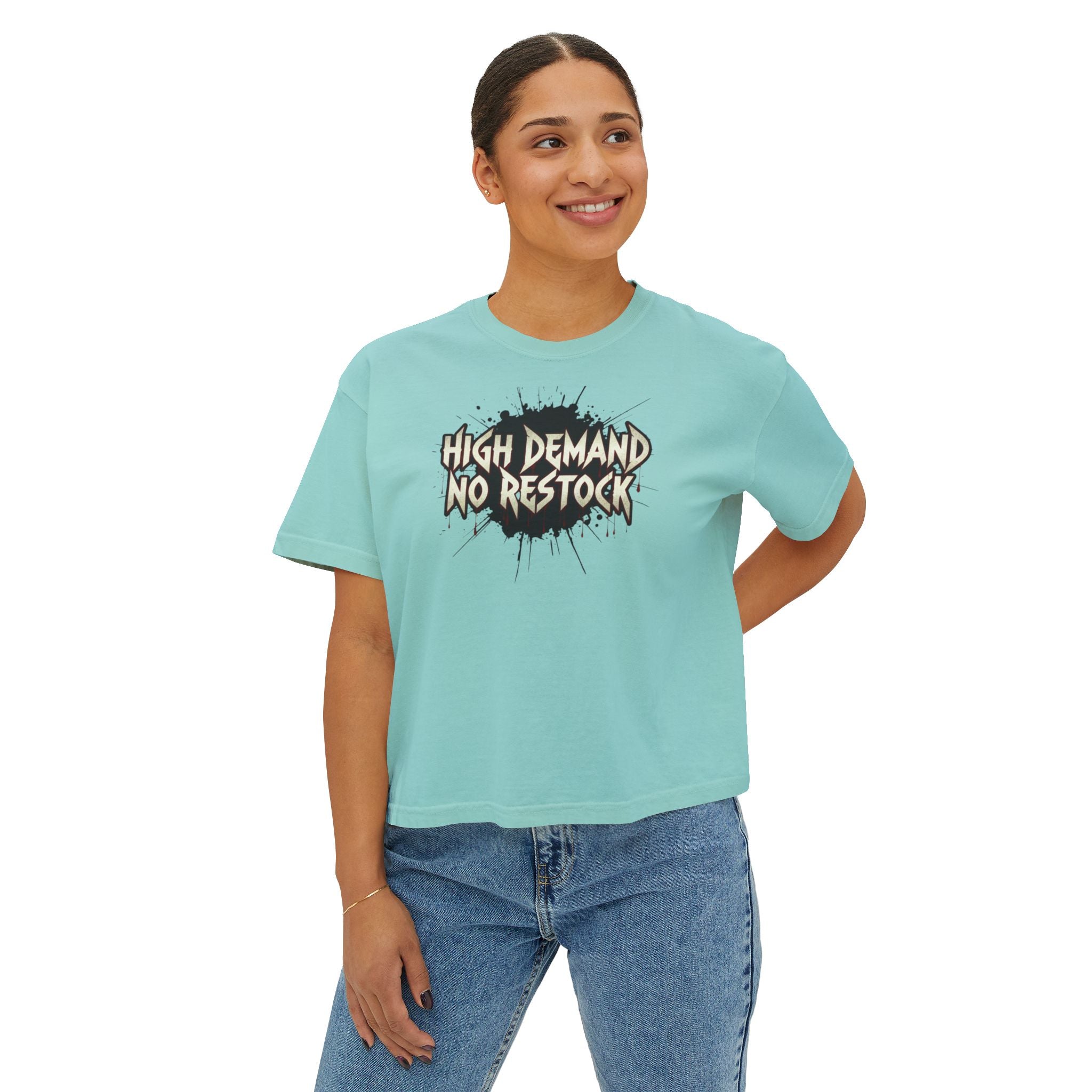 High Demand No Restock Boxy Tee — Women's Graphic Cropped T-Shirt