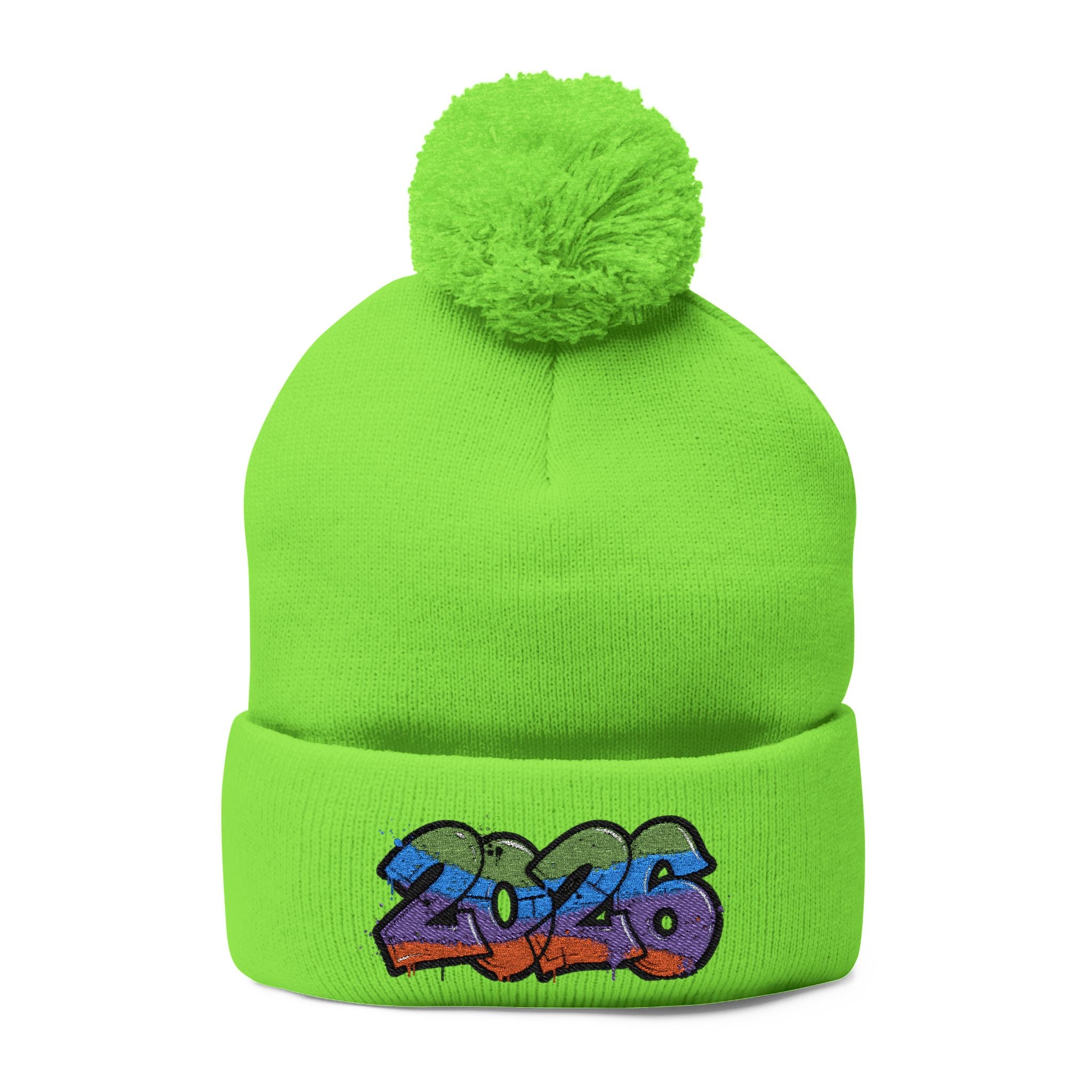 2026 Graffiti Pom-Pom Beanie - Embroidered Streetwear Knit Cap