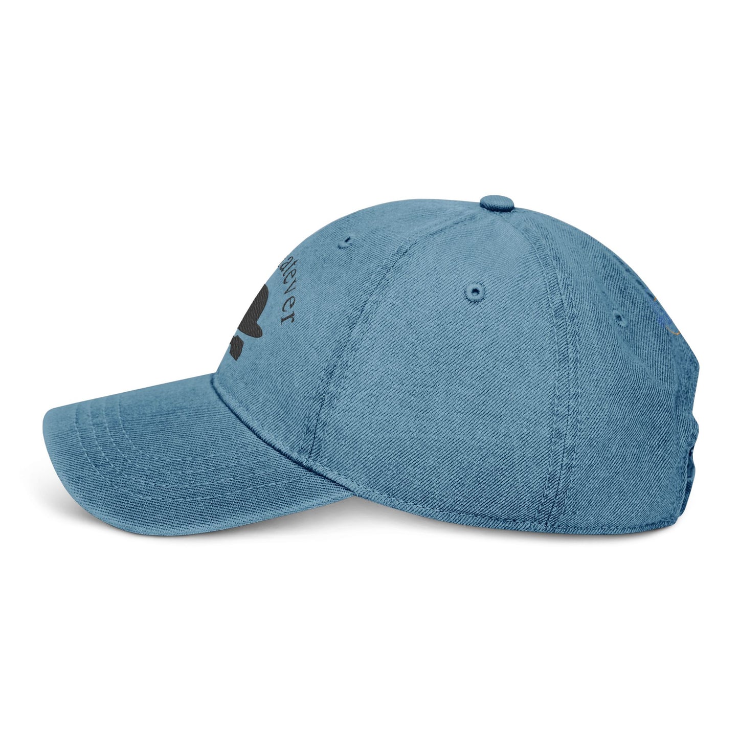 Black Denim Hat with 'Whatever' Embroidery