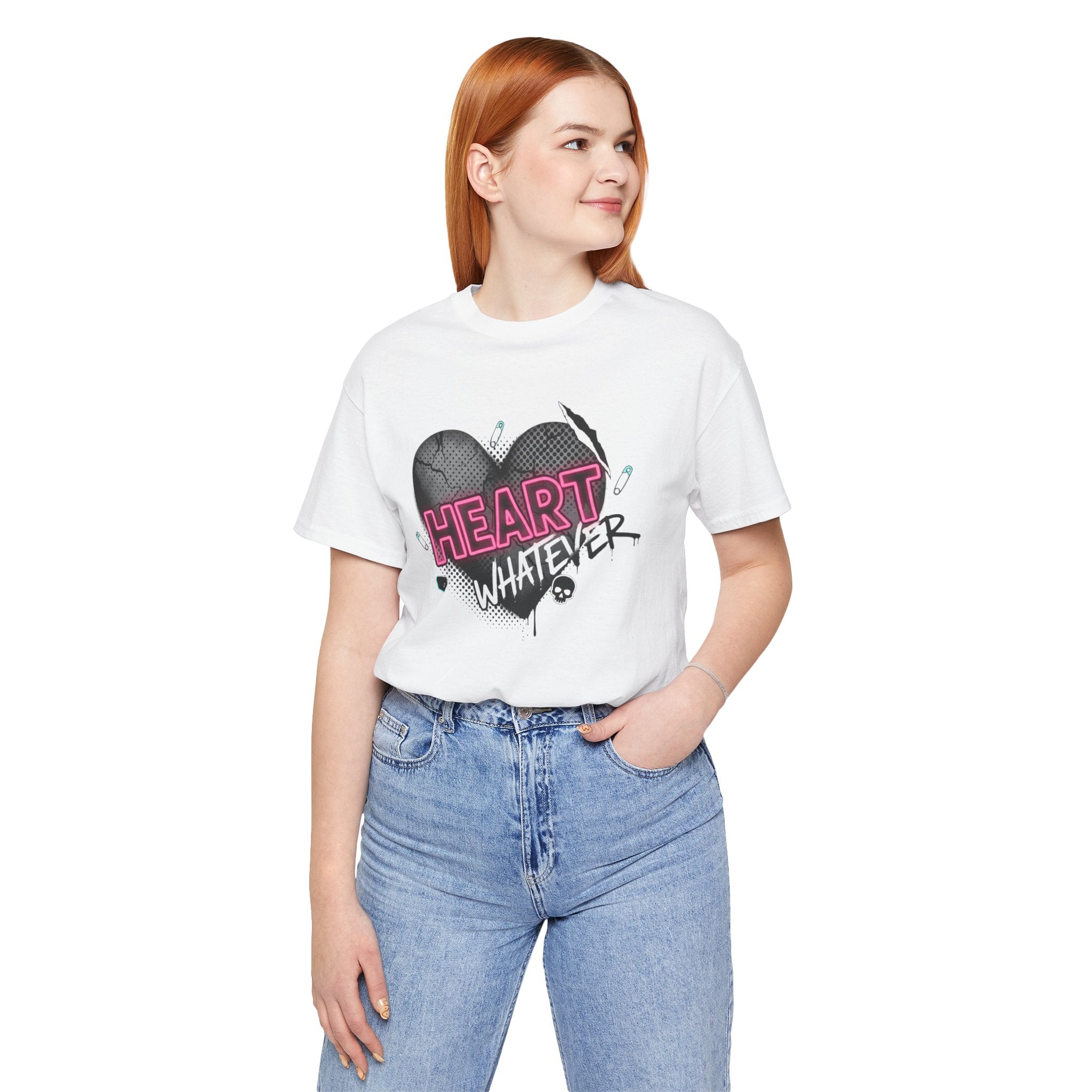 Heart Whatever T-Shirt — Edgy Pink & Black Graphic Tee