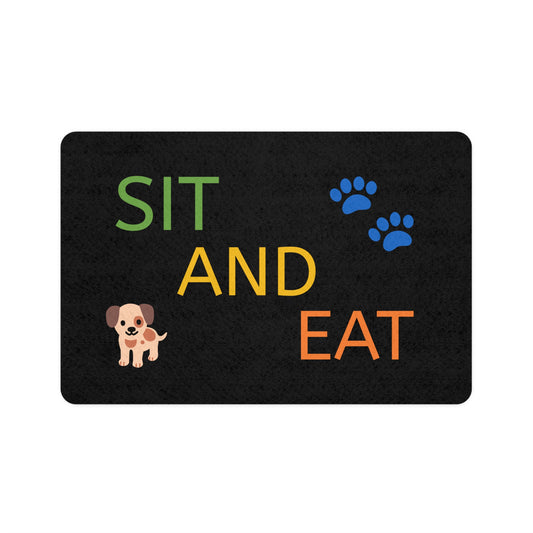 Cute Pet Food Mat - "Sit and Eat" Design - Fun Dog Feeding Mat for Pets