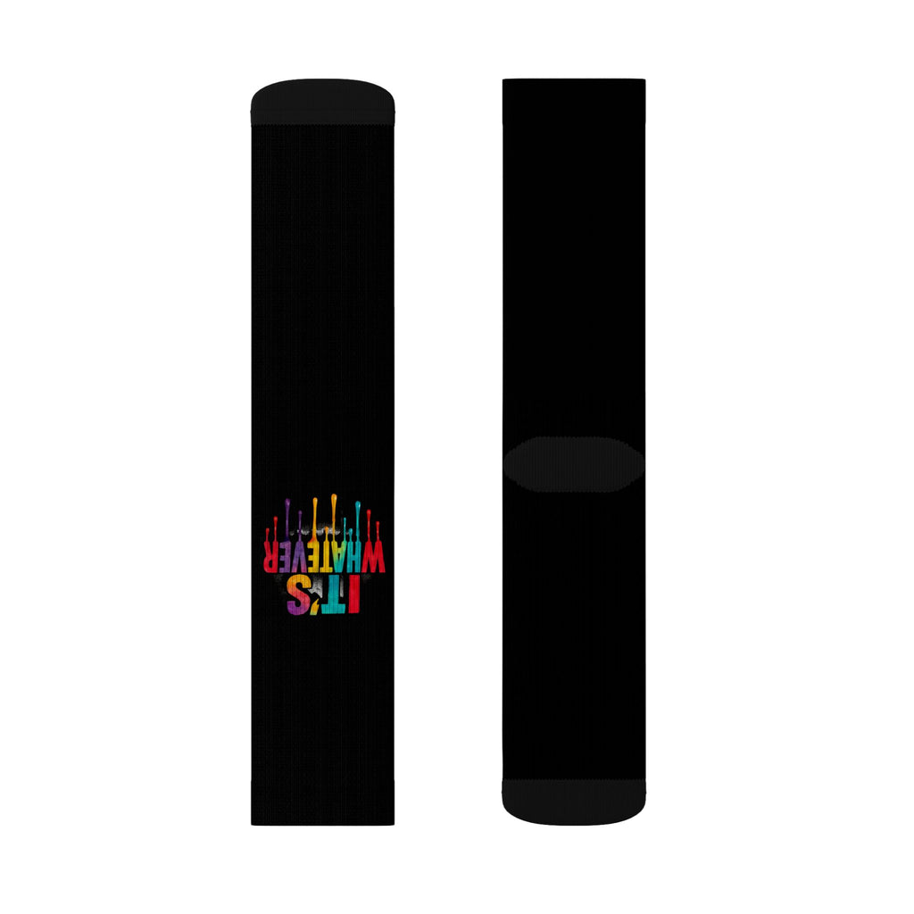 Black Sublimation Socks — "It's Whatever" Color Drip Crew Socks