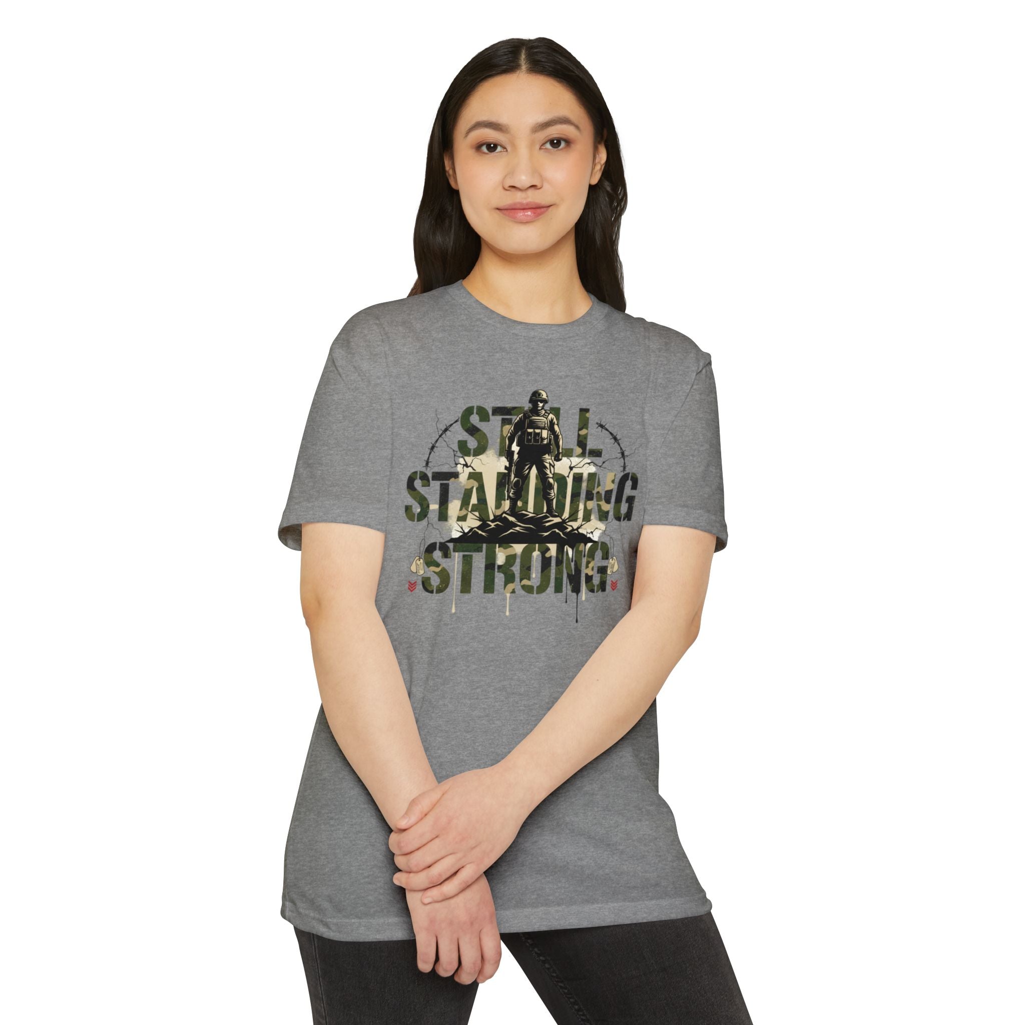 Still Standing Strong T-Shirt — Military Camouflage Resilience Tee