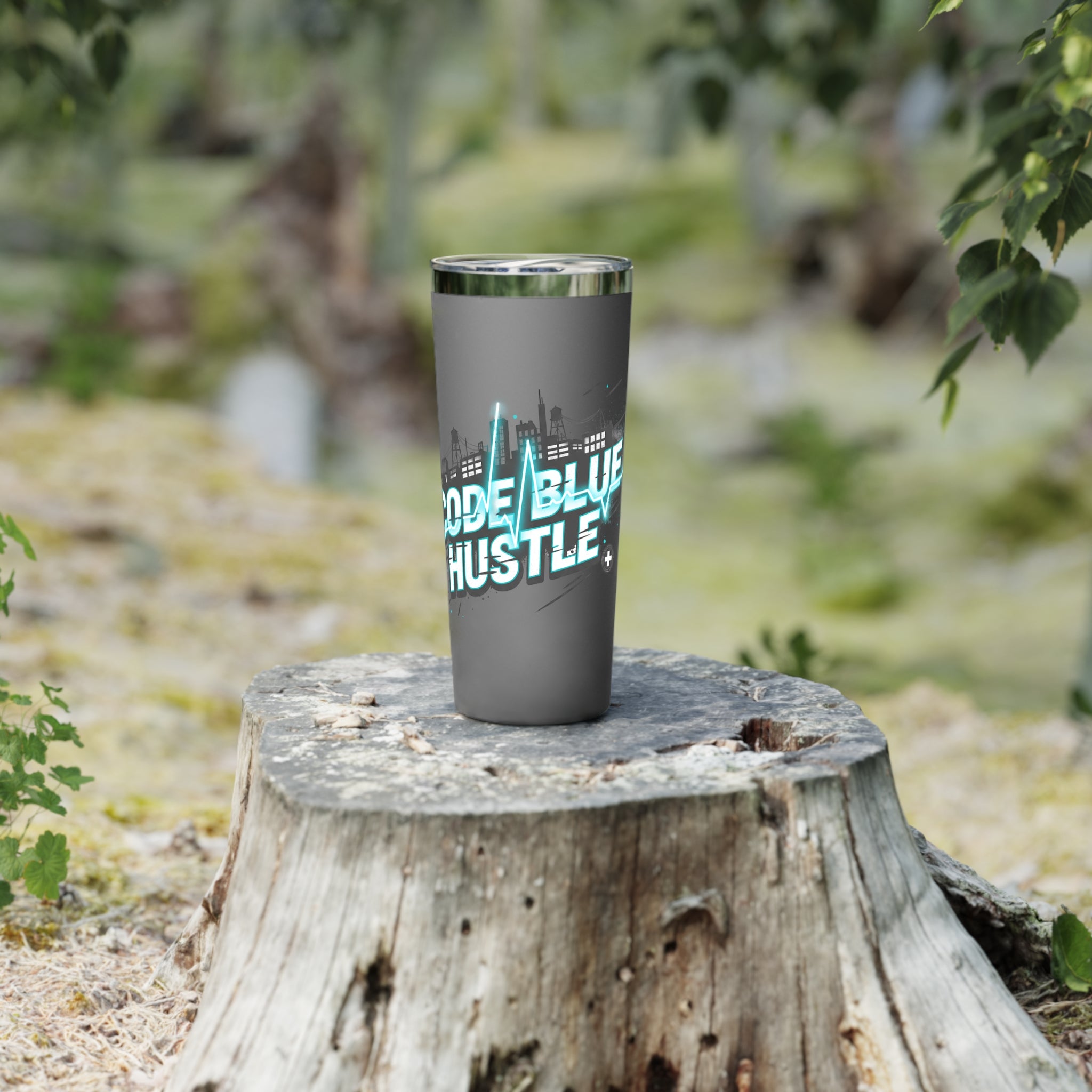 22oz Insulated Tumbler — “Code Blue Hustle” Neon City Travel Cup