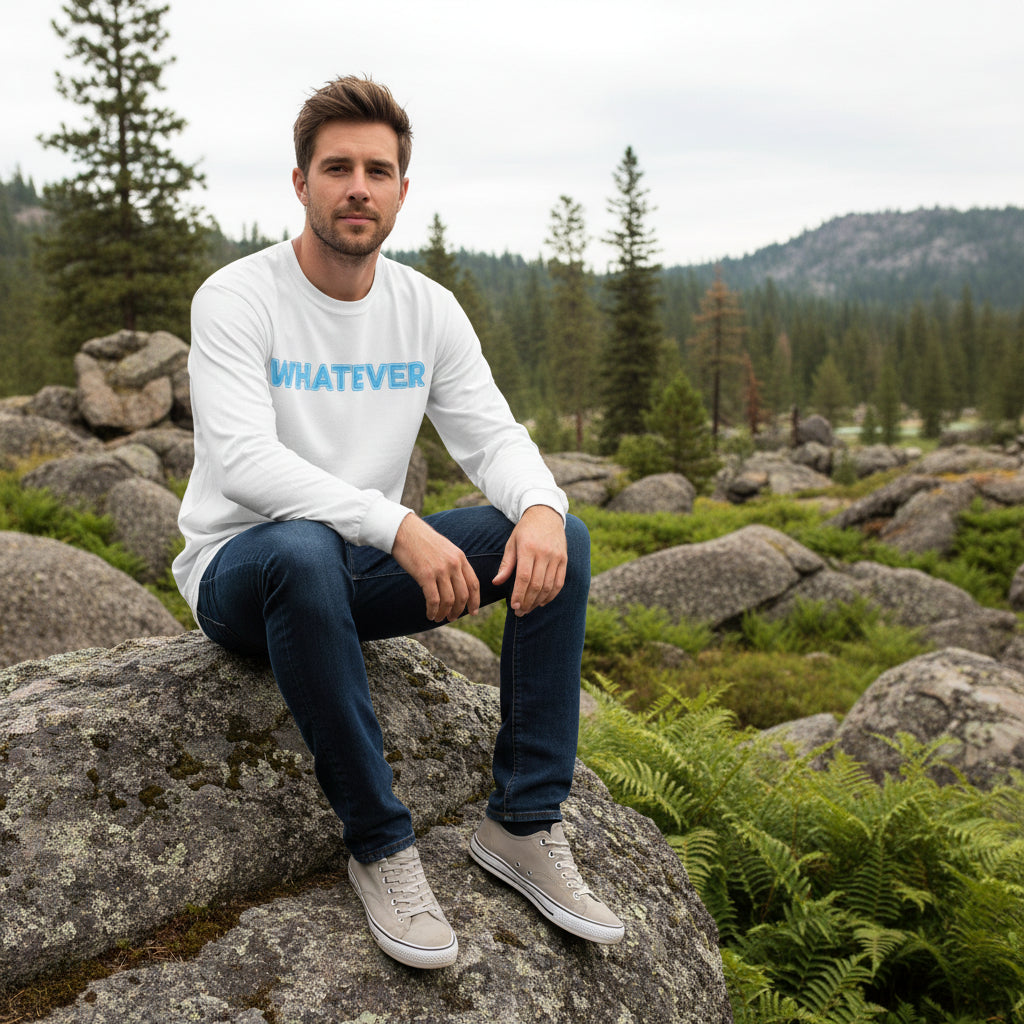 Long Sleeve Tee — Minimal 'WHATEVER' Graphic Lightweight Cotton Shirt
