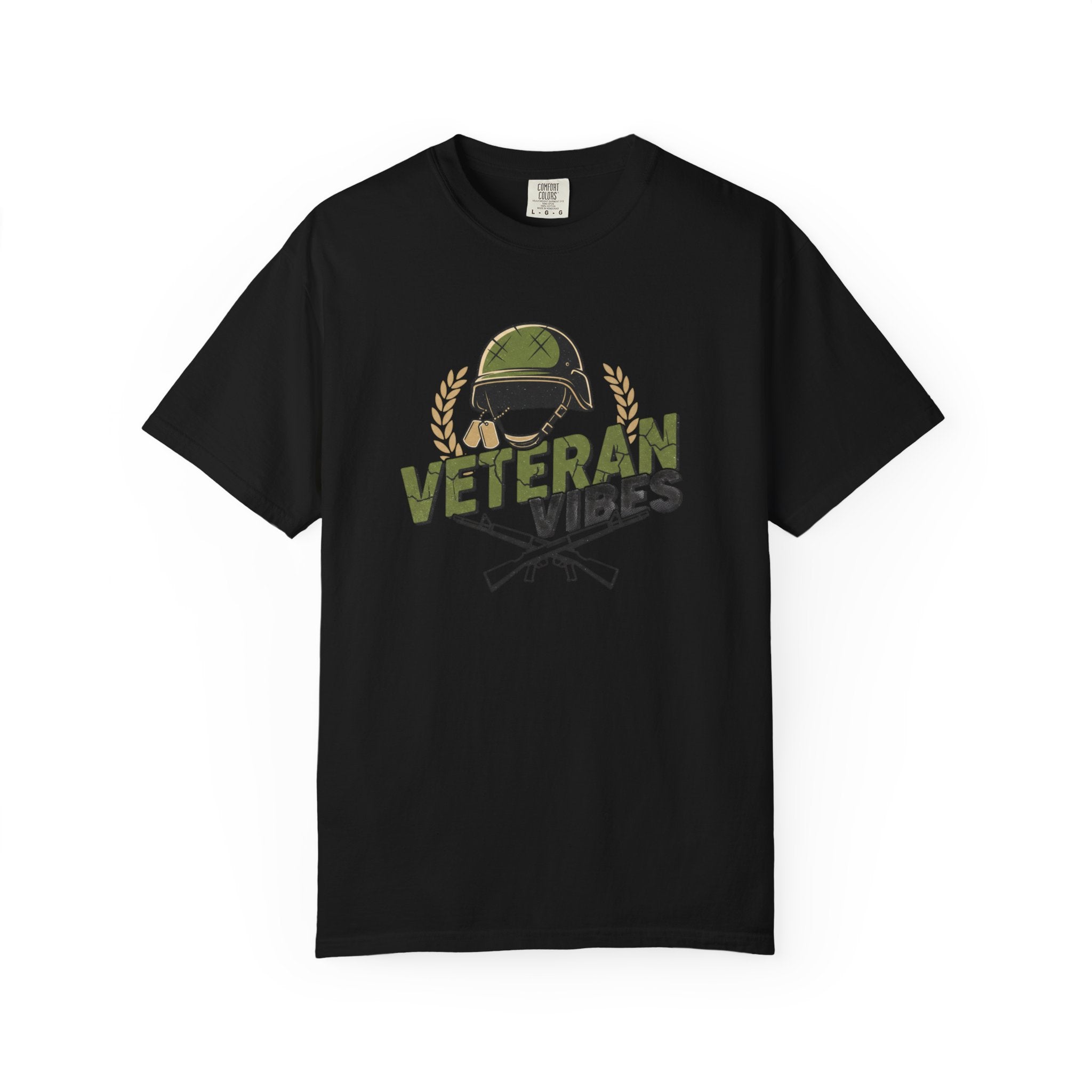 Veteran Vibes T-Shirt — Military Helmet & Crossed Rifles Veteran Shirt
