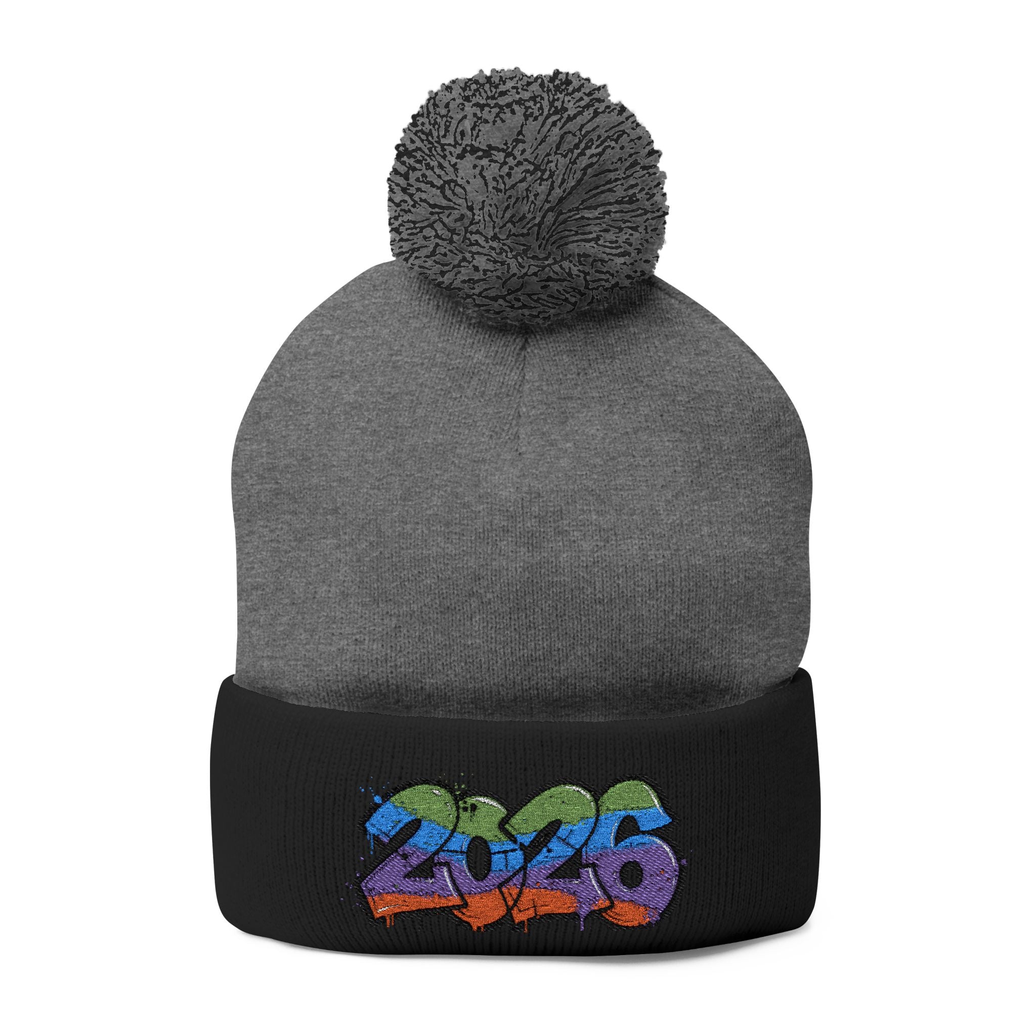 2026 Graffiti Pom-Pom Beanie - Embroidered Streetwear Knit Cap