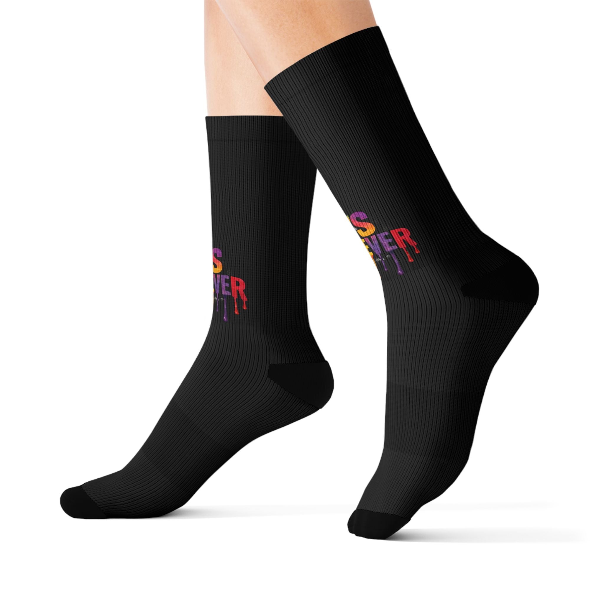 Black Sublimation Socks — "It's Whatever" Color Drip Crew Socks