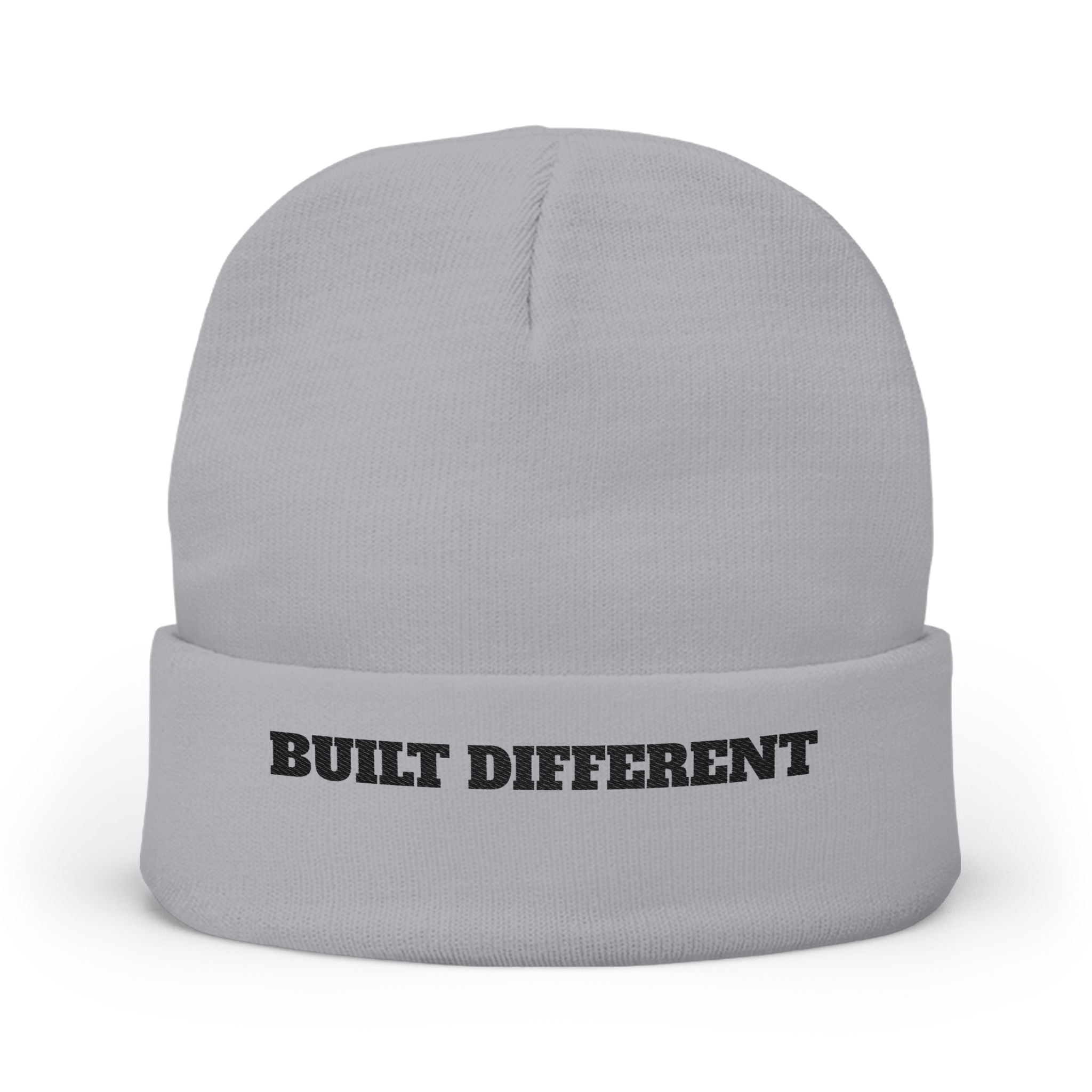 Built Different Embroidered Knit Beanie — Cozy Winter Cuffed Hat
