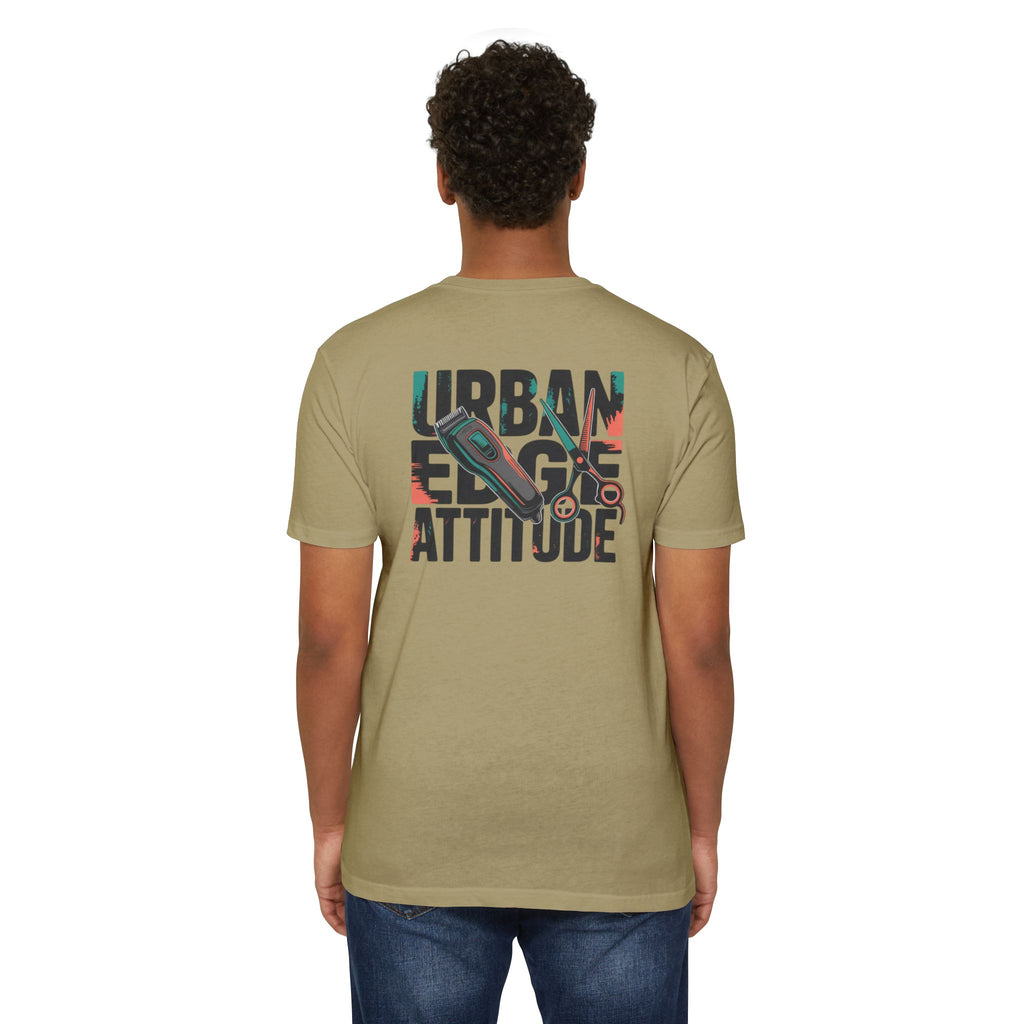Barber Chair Graphic T‑Shirt — "Urban Edge Attitude" Back Print