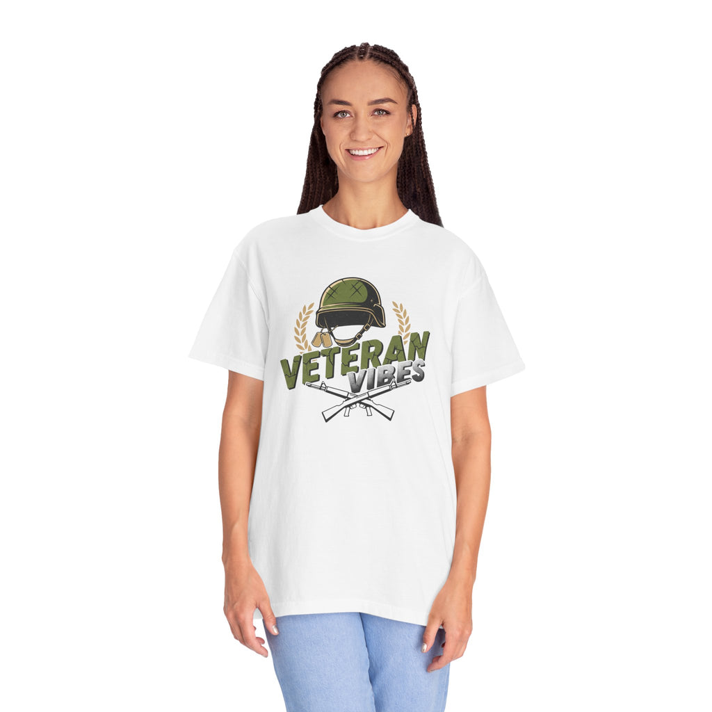 Veteran Vibes T-Shirt — Military Helmet & Crossed Rifles Veteran Shirt