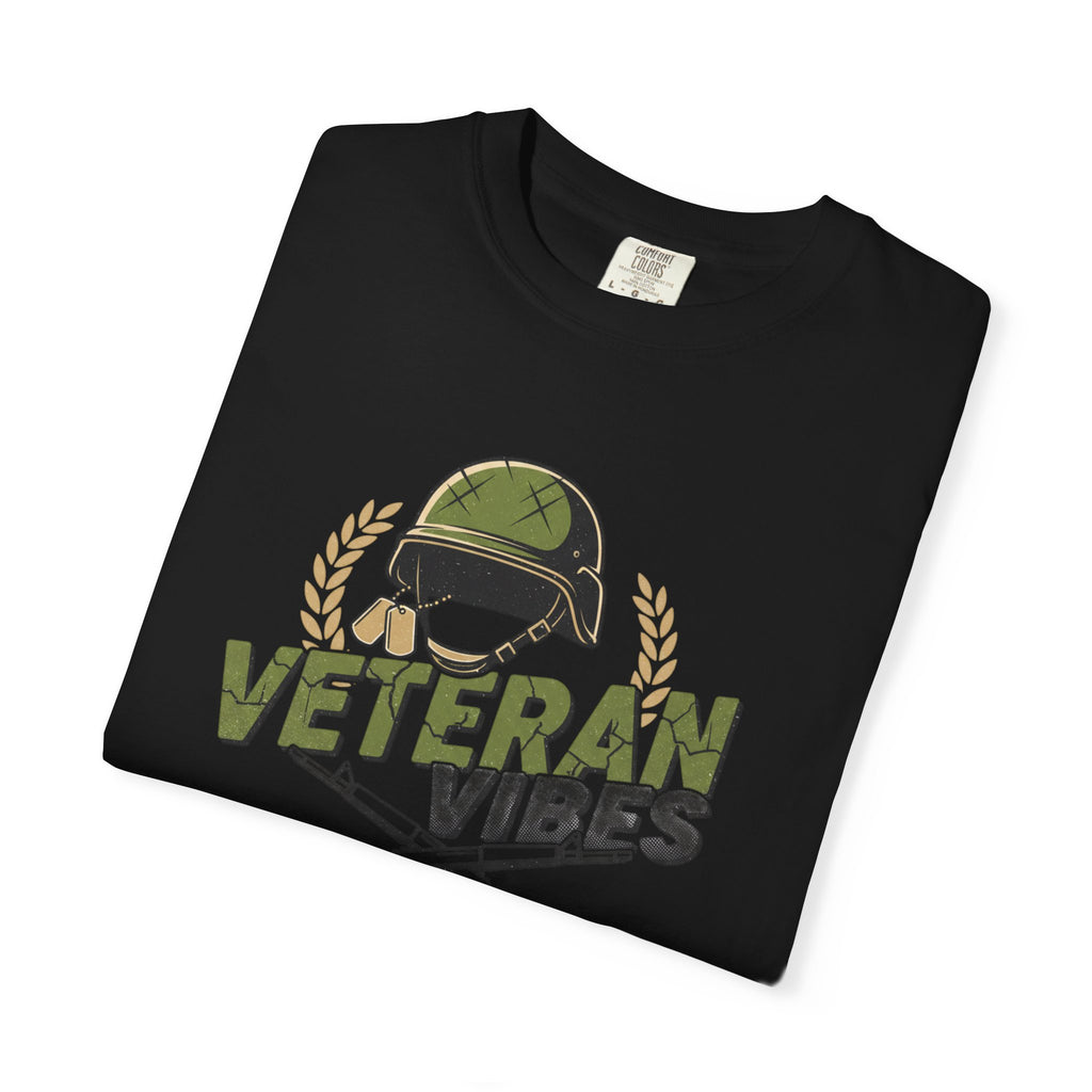 Veteran Vibes T-Shirt — Military Helmet & Crossed Rifles Veteran Shirt