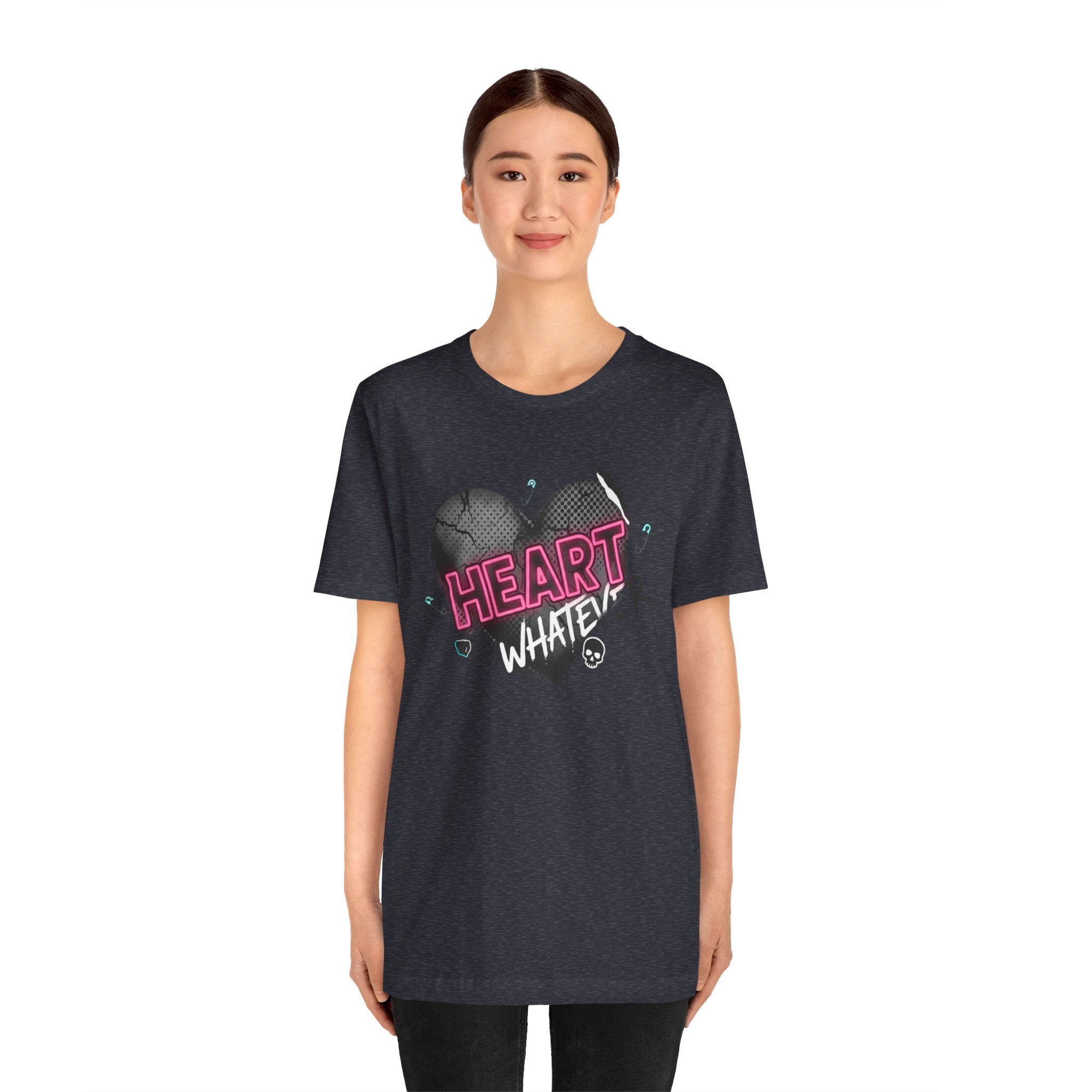 Heart Whatever T-Shirt — Edgy Pink & Black Graphic Tee