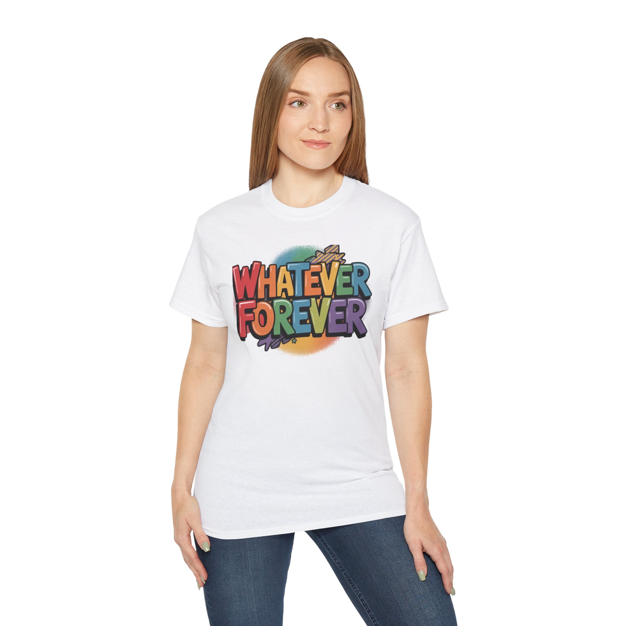 Whatever Forever Graphic Tee — Retro Rainbow Casual T‑Shirt