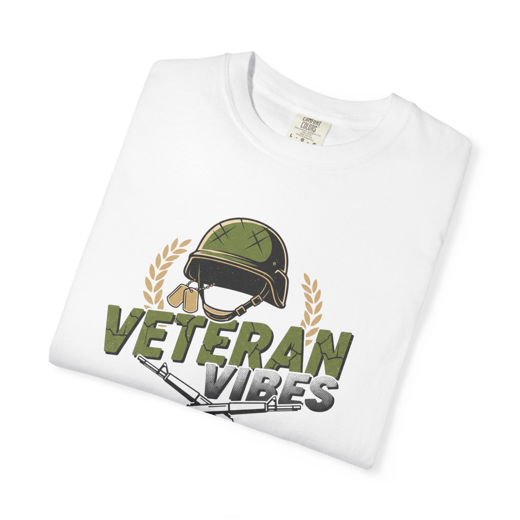 Veteran Vibes T-Shirt — Military Helmet & Crossed Rifles Veteran Shirt