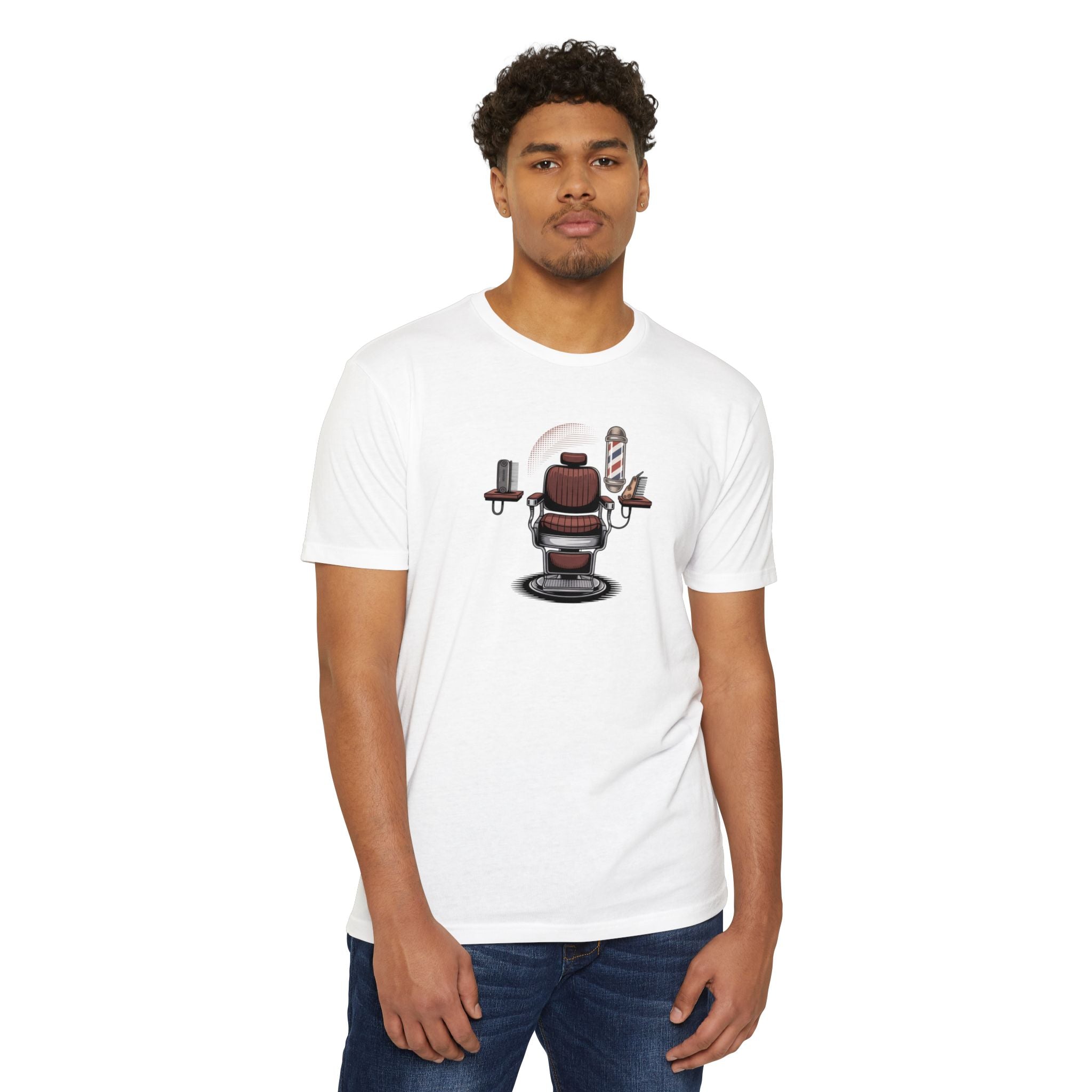Barber Chair Graphic T‑Shirt — "Urban Edge Attitude" Back Print